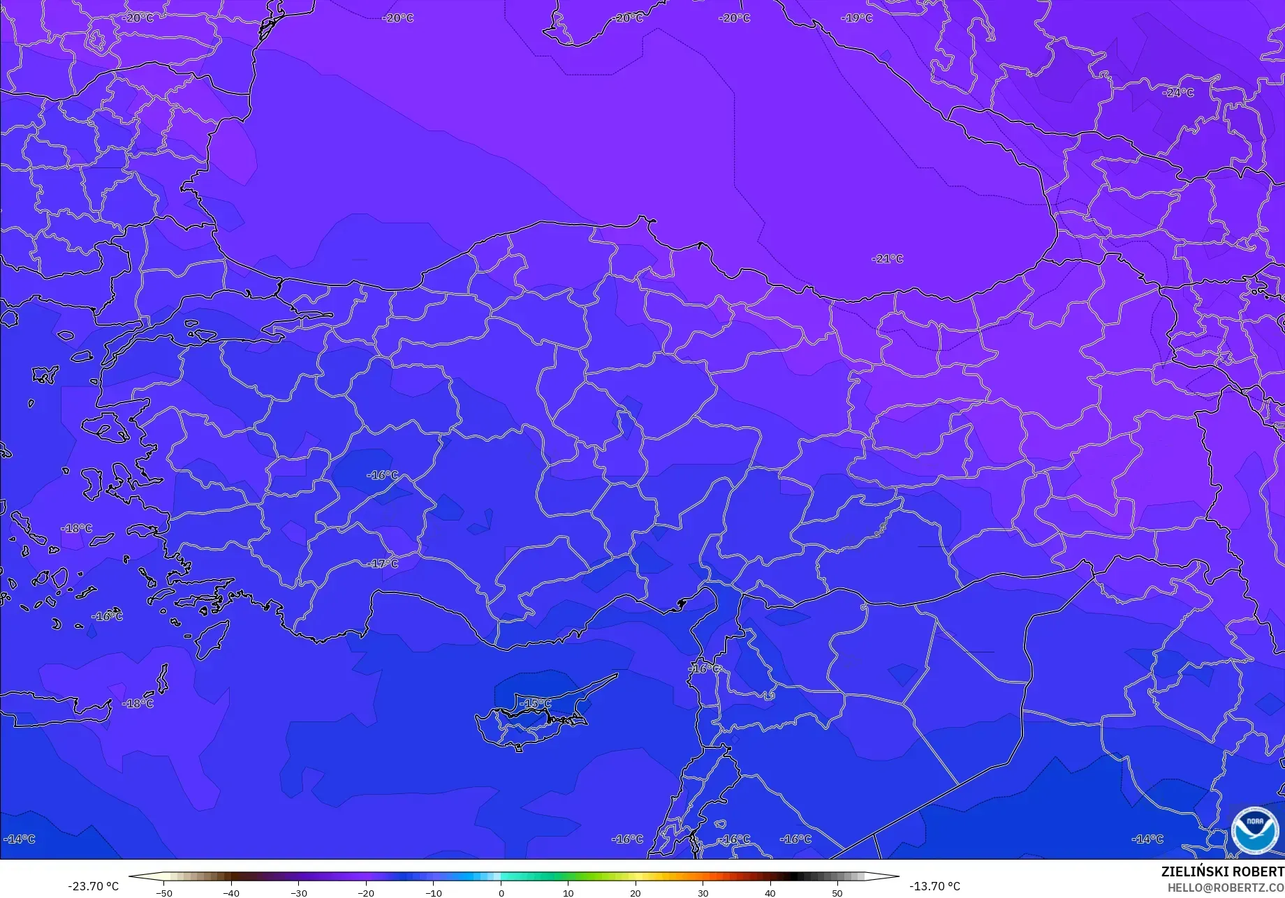 GFS نموذج - تركيا, درجة الحرارة 500 hPa