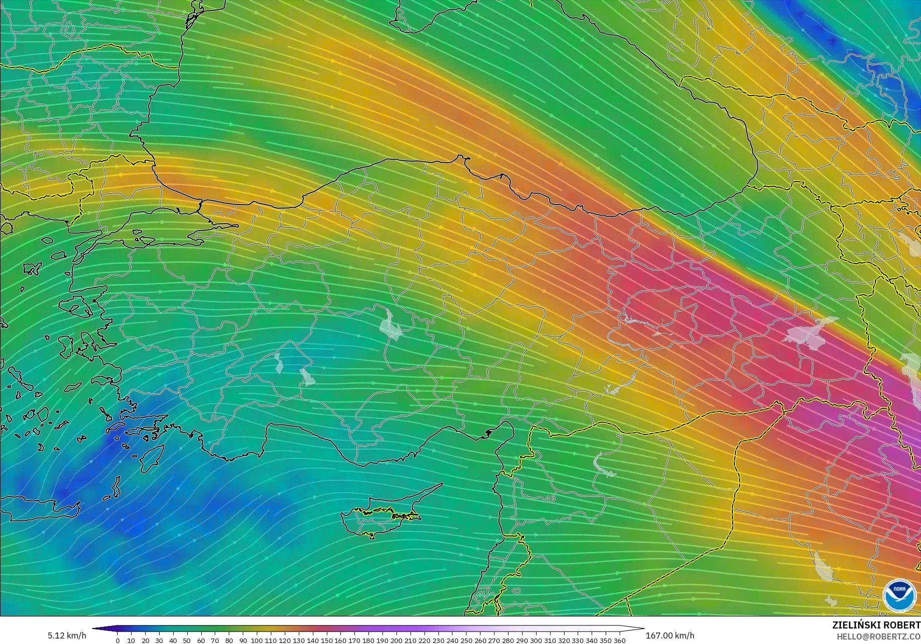GFS نموذج - تركيا, رياح 300 hPa (تيار نفاث)