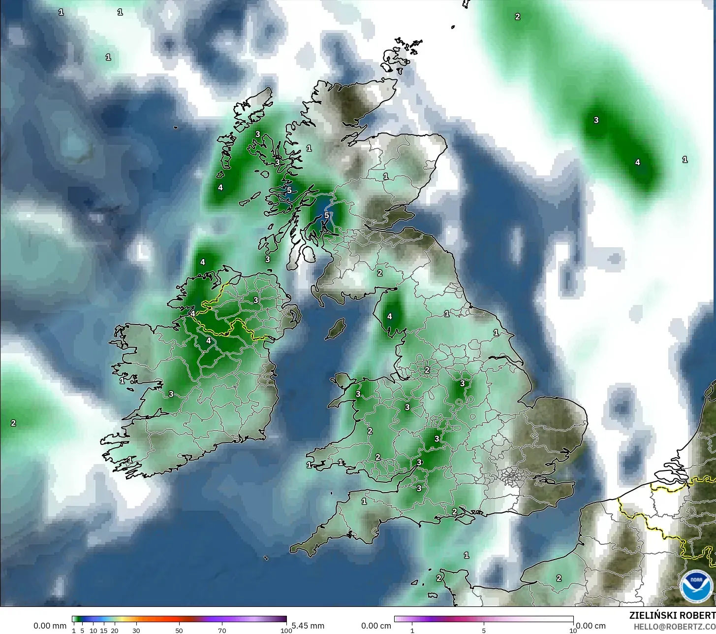GFS نموذج - المملكة المتحدة, الهطول والغيوم والضغط