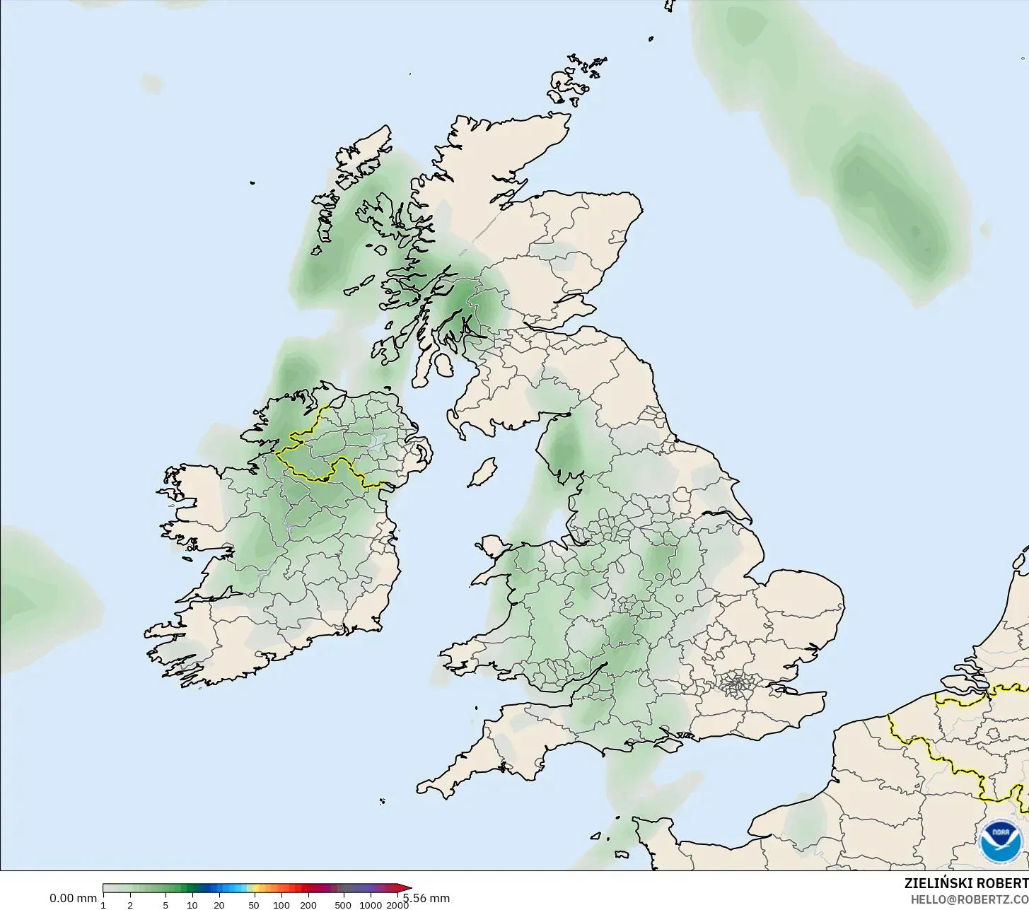 GFS نموذج - المملكة المتحدة, تراكم الهطول