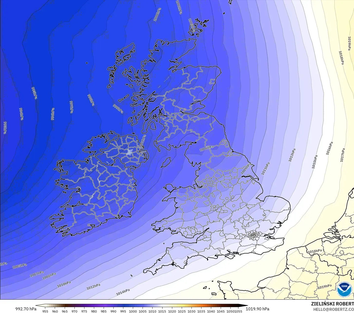 GFS نموذج - المملكة المتحدة, الضغط