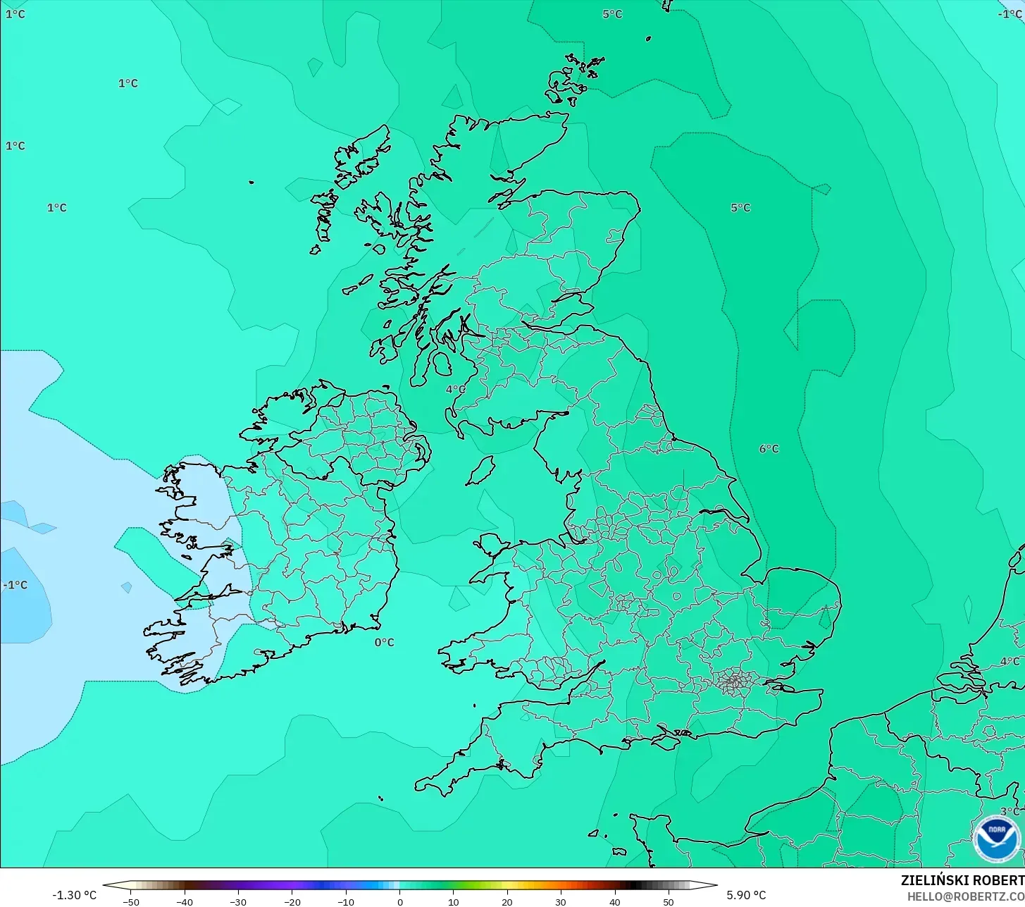 GFS نموذج - المملكة المتحدة, درجة الحرارة 850 hPa