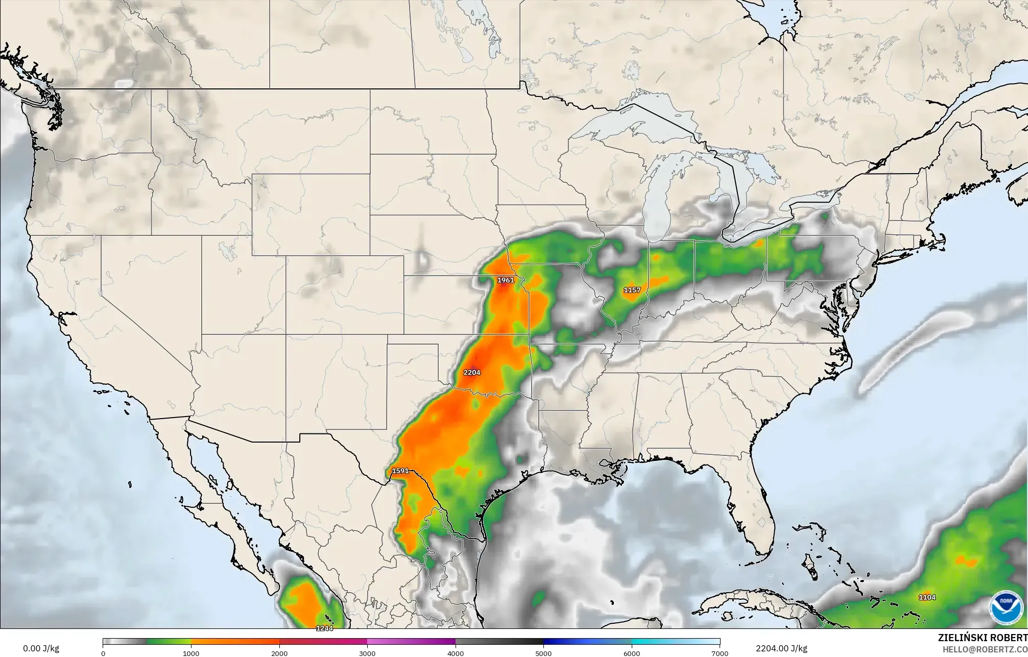 GFS نموذج - الولايات المتحدة, CAPE