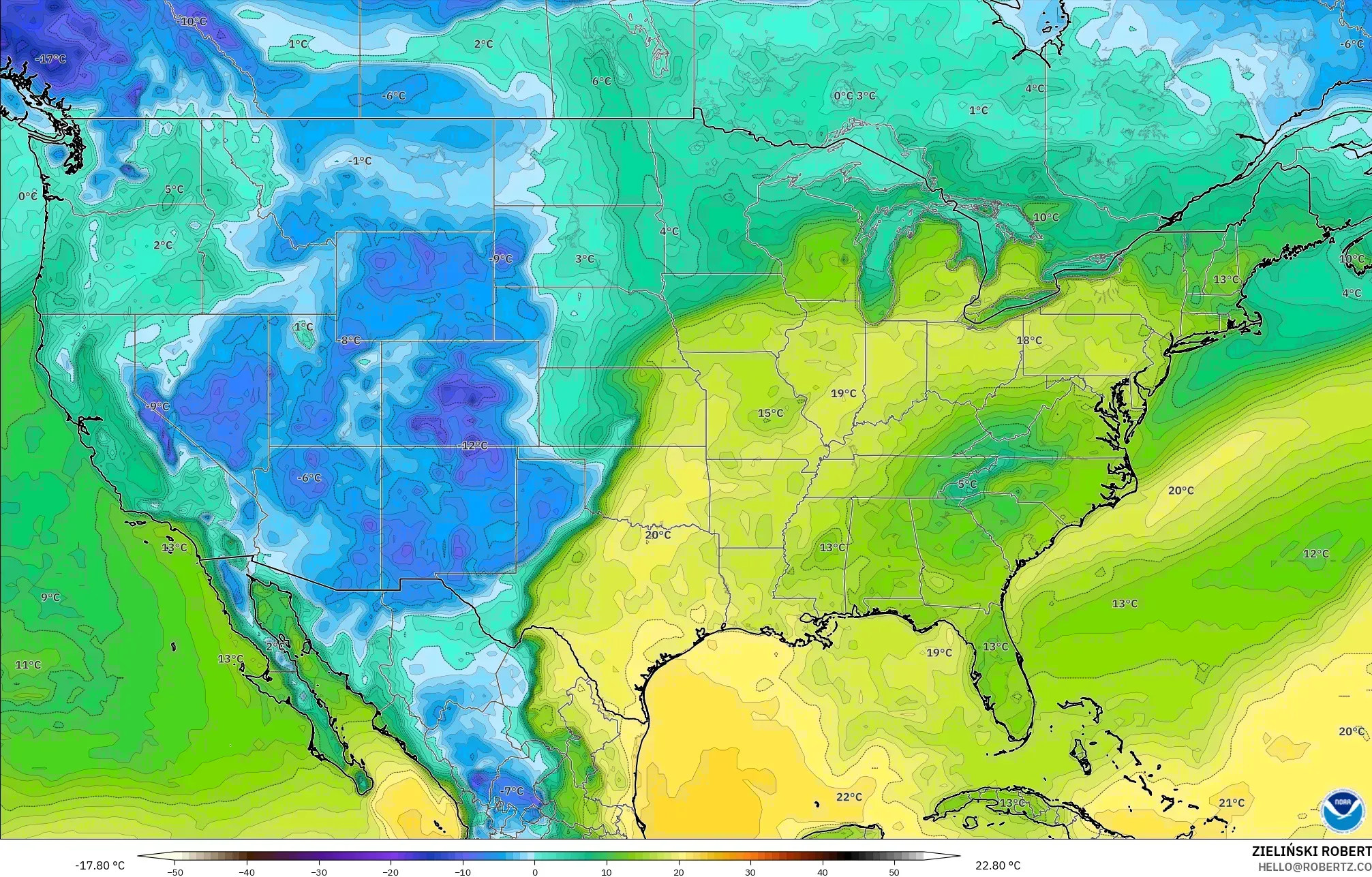 GFS نموذج - الولايات المتحدة, نقطة الندى 2 م