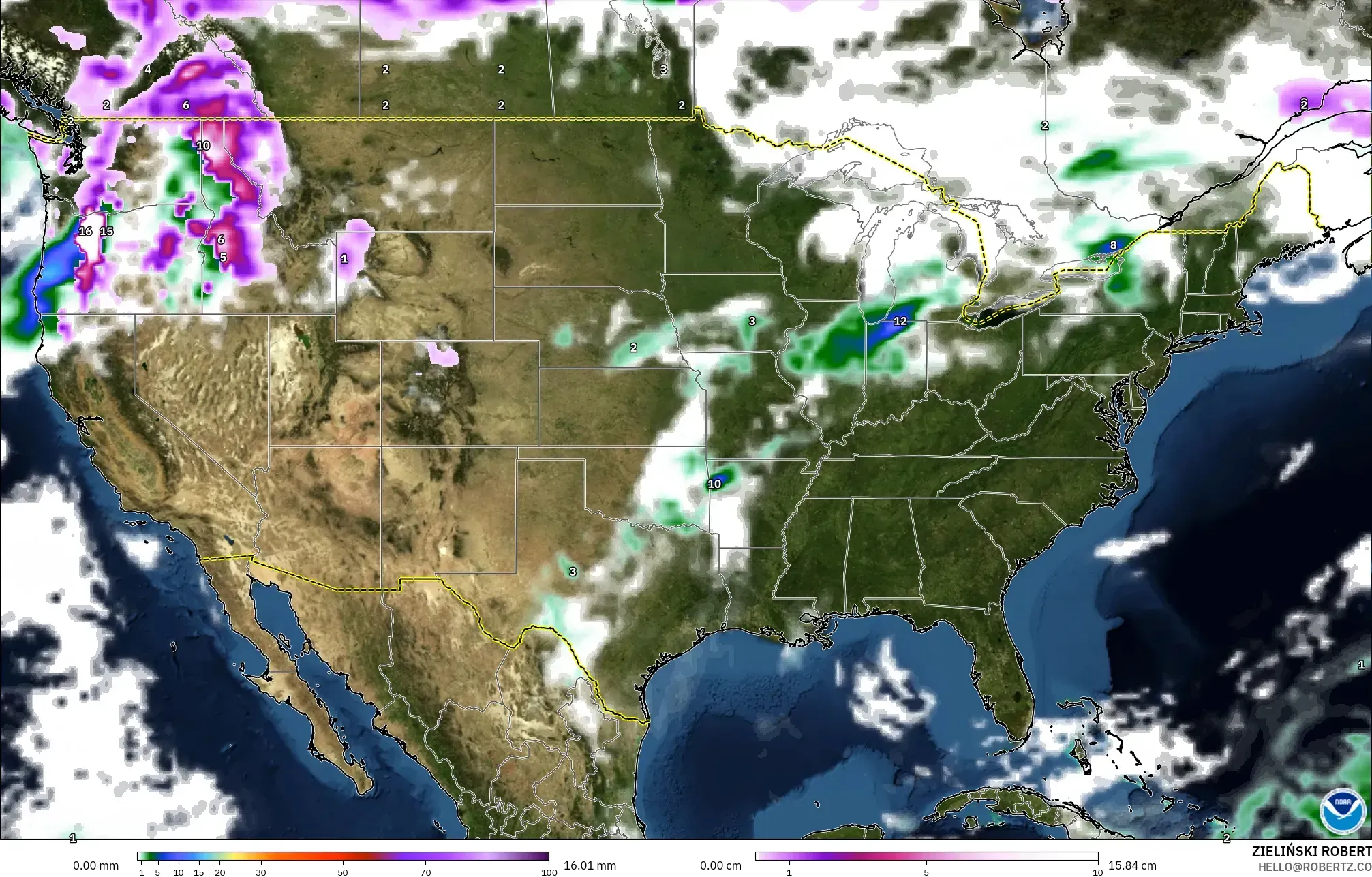 GFS نموذج - الولايات المتحدة, الهطول والغيوم والضغط