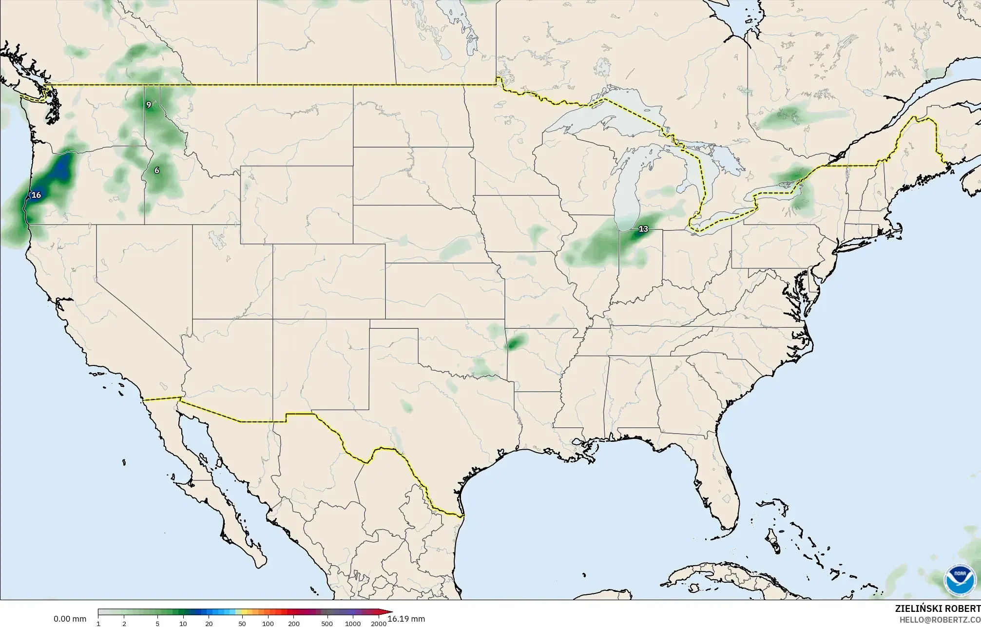 GFS نموذج - الولايات المتحدة, تراكم الهطول
