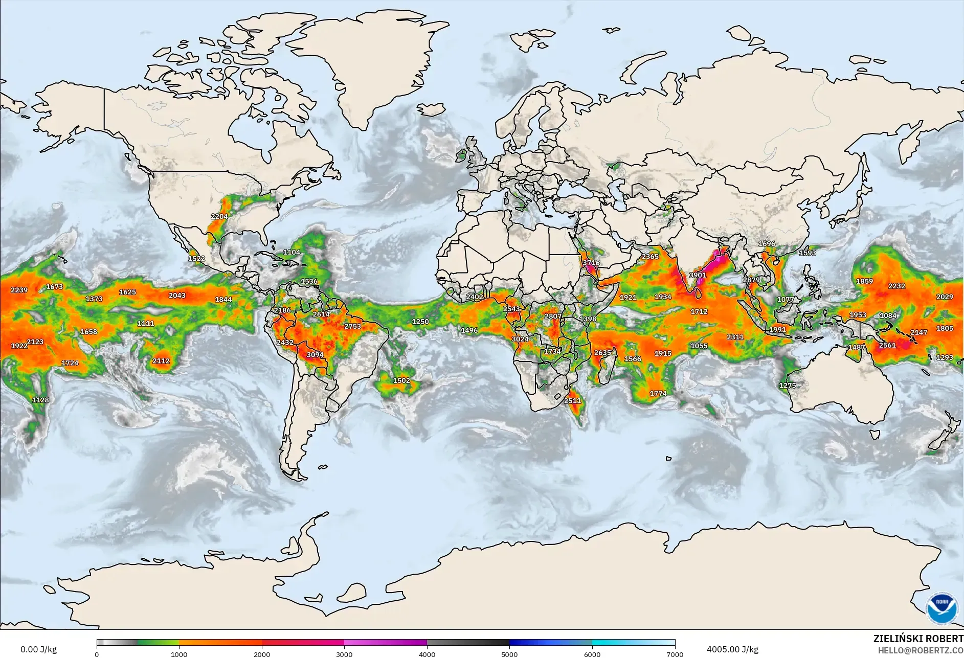 GFS نموذج - العالم, CAPE
