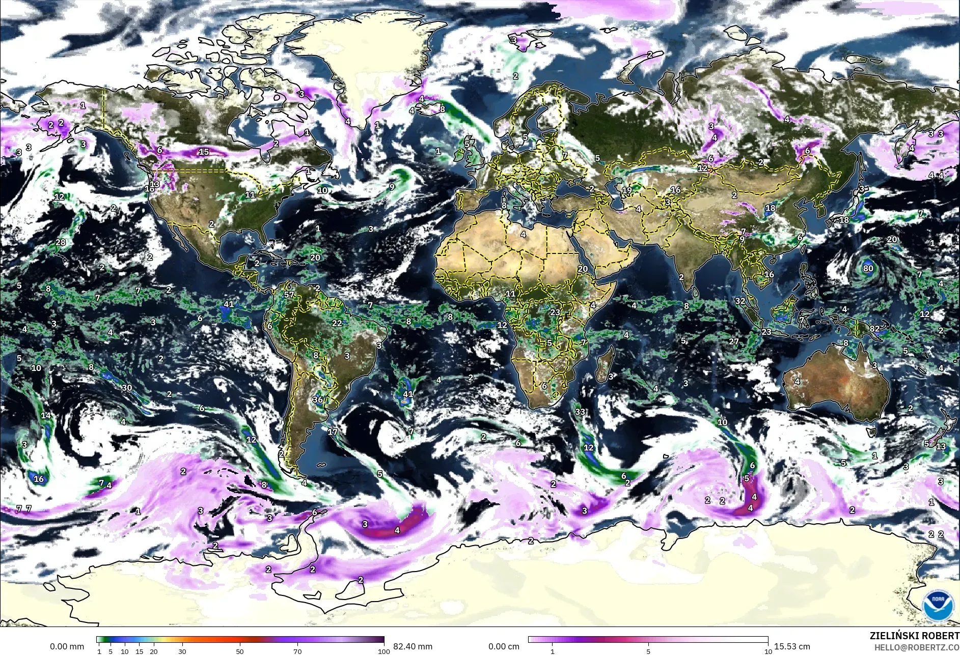 GFS نموذج - العالم, الهطول والغيوم والضغط