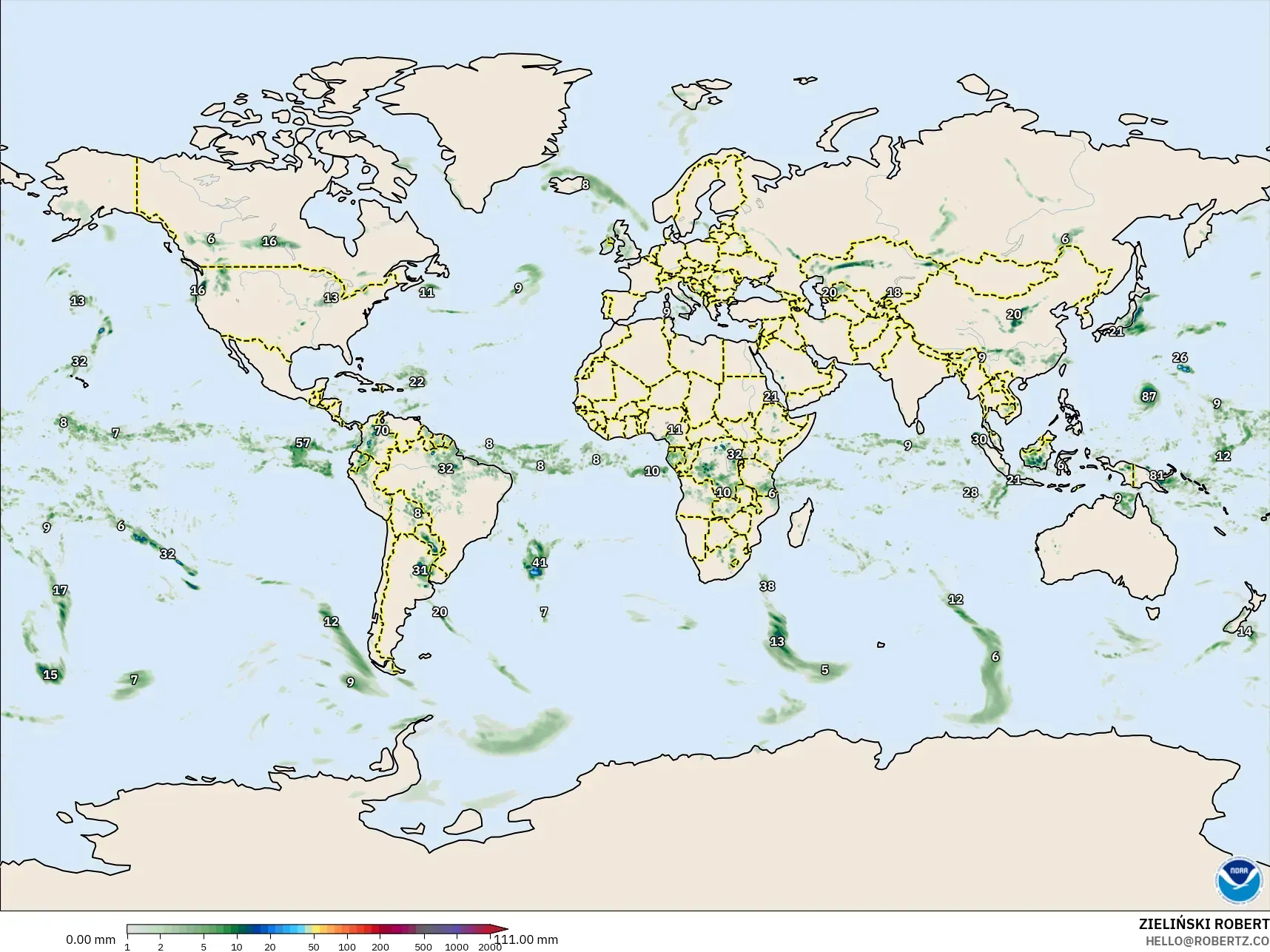 GFS نموذج - العالم, تراكم الهطول