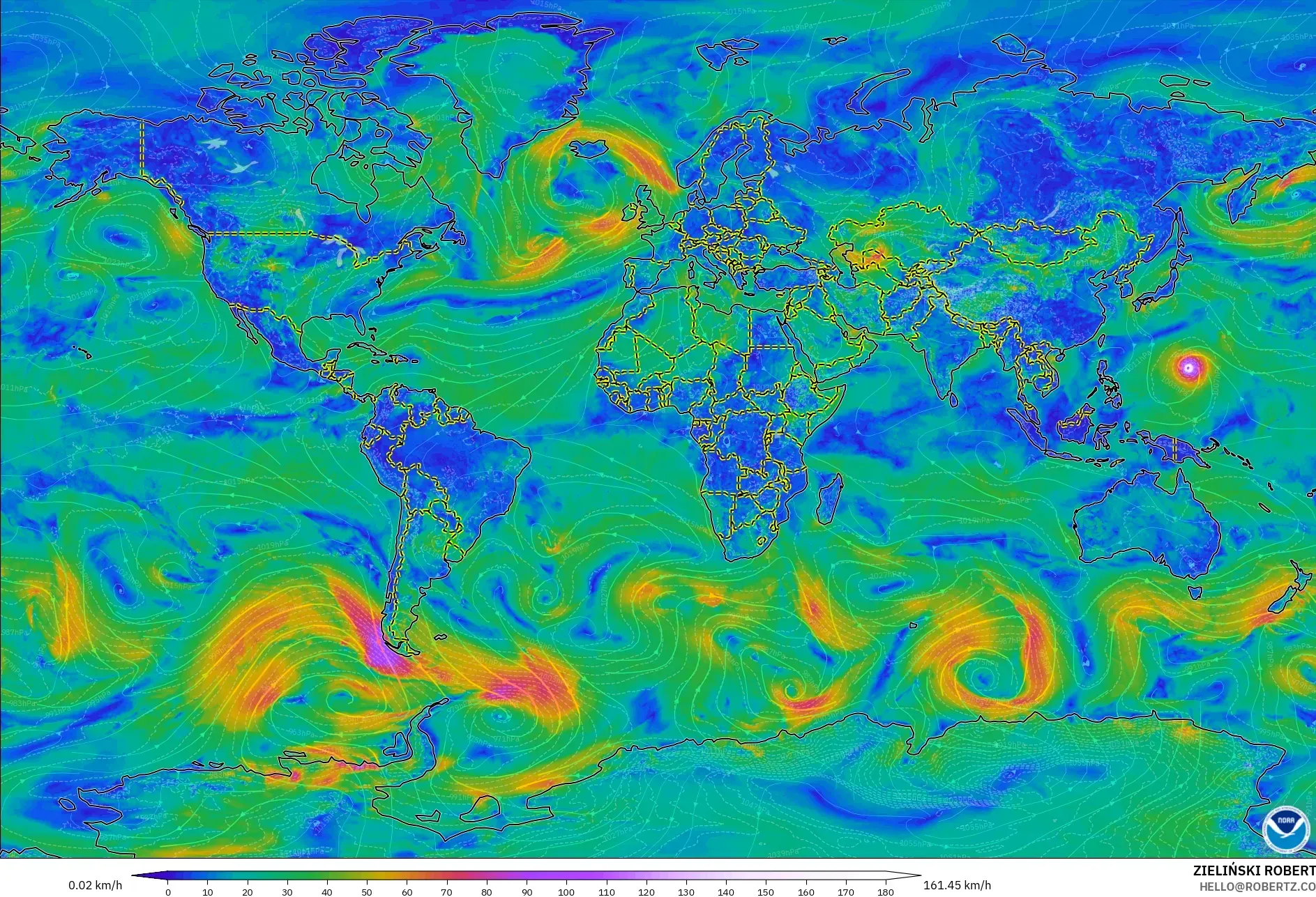 GFS نموذج - العالم, رياح 10 م