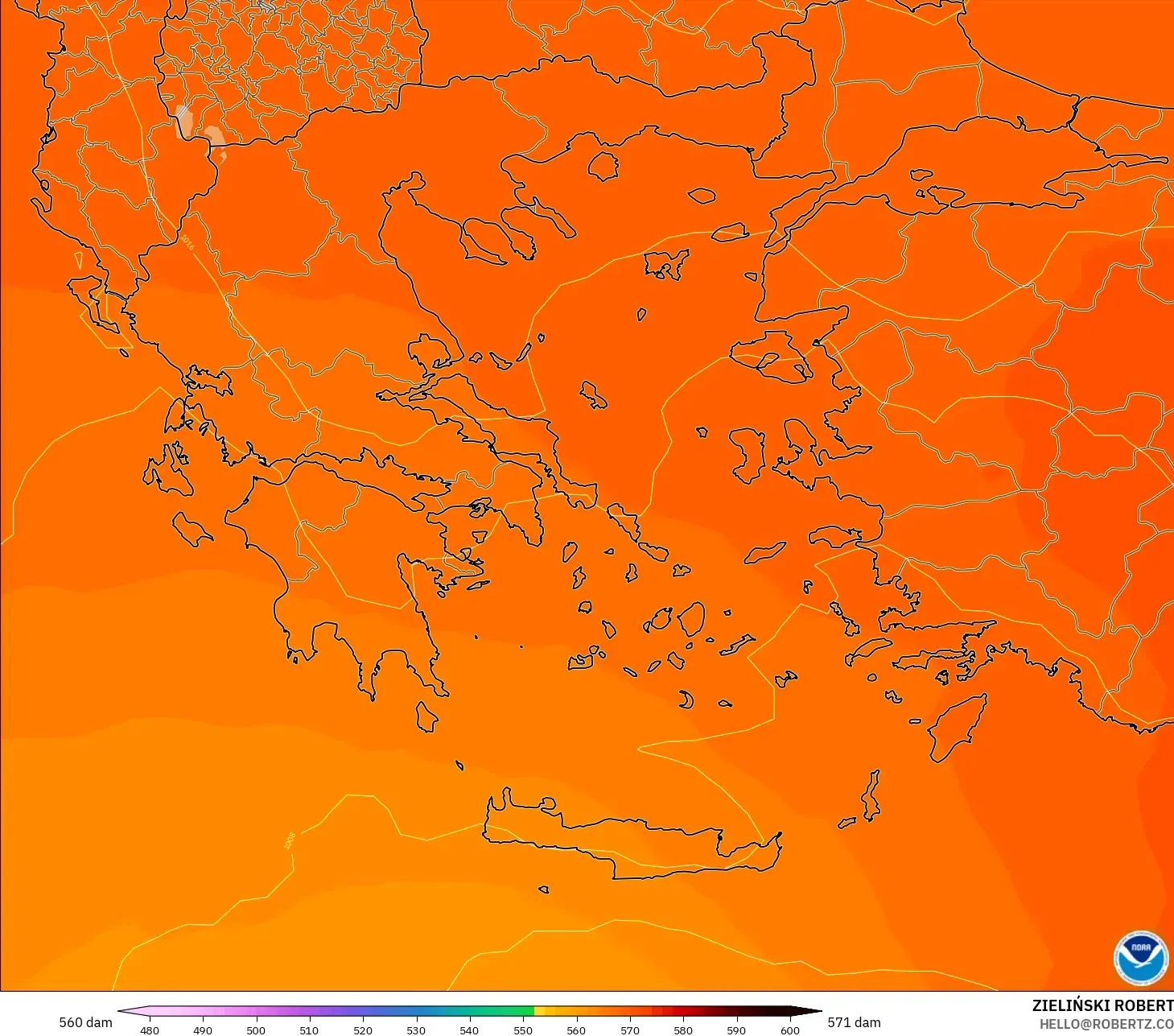 GFS model - Greece, Geopotential height at 500hPa