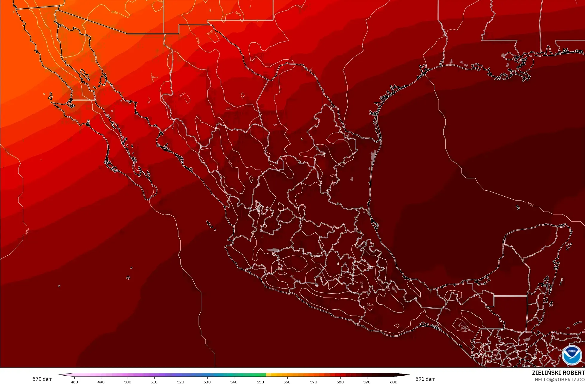 GFS model - Mexico, Geopotential height at 500hPa