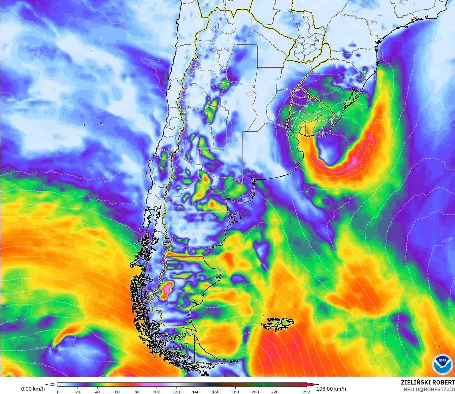 GFS model - Argentina, Wind Gusts