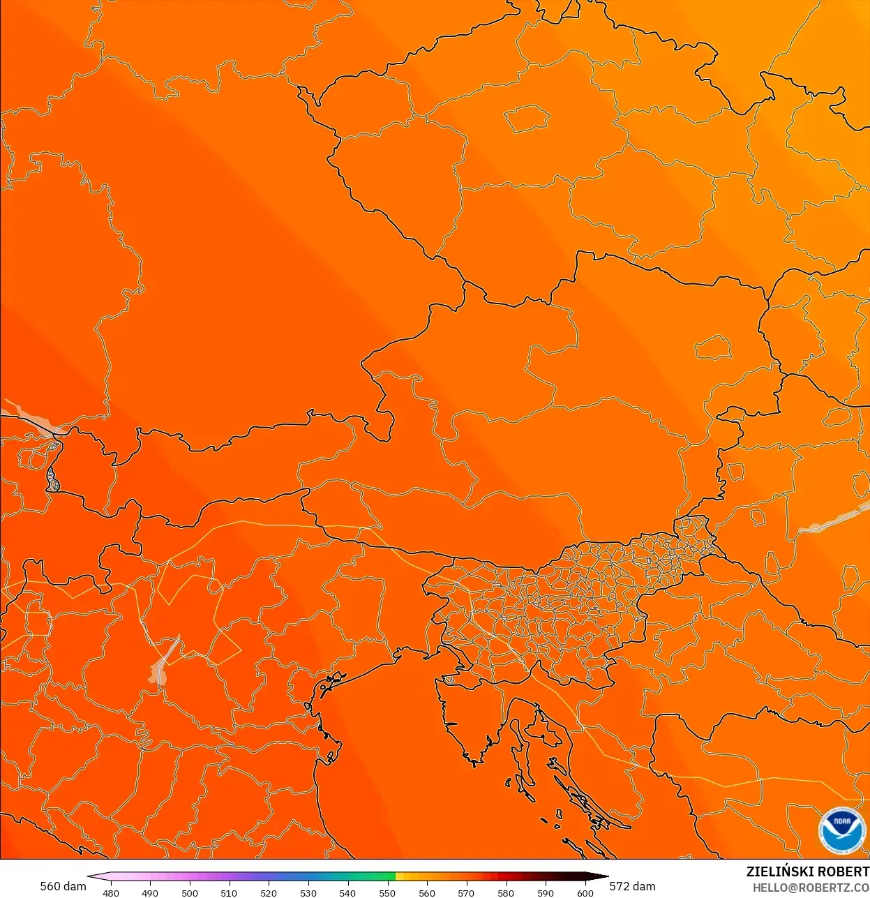 GFS model - Austria, Geopotential height at 500hPa