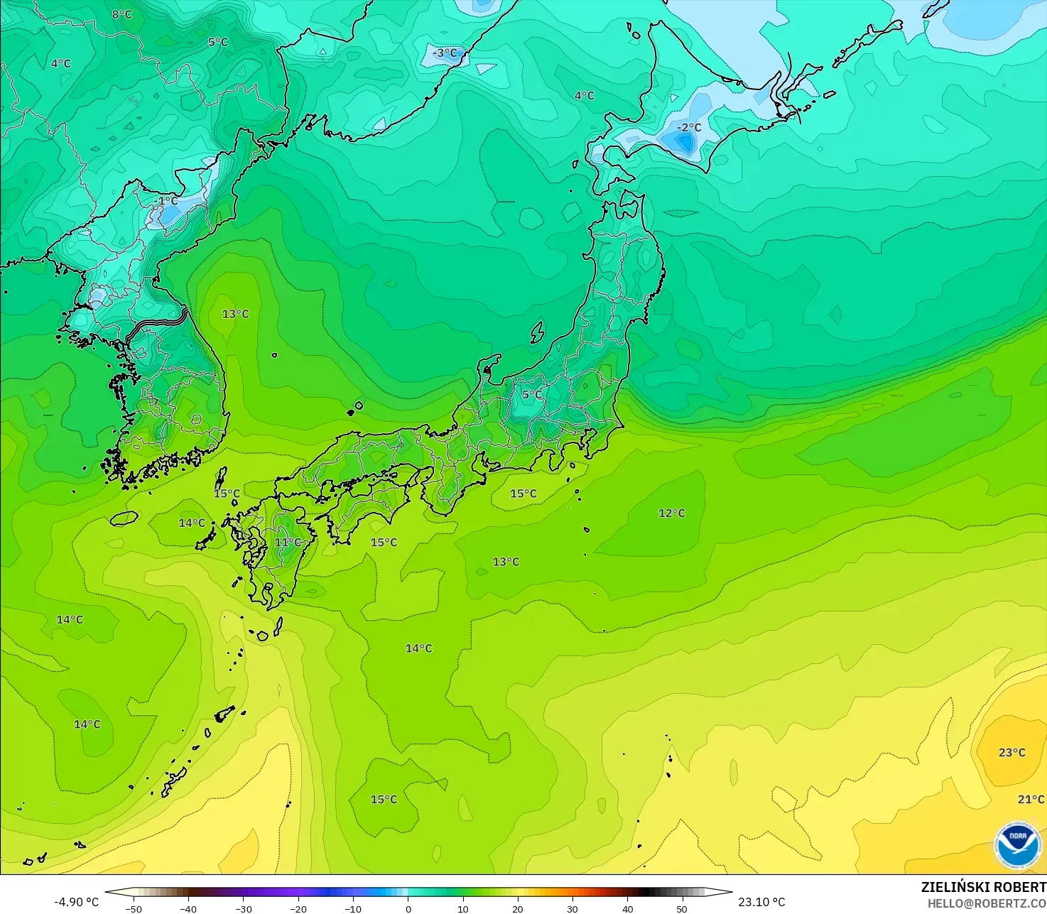 GFS model - Japan, Dewpoint at 2m
