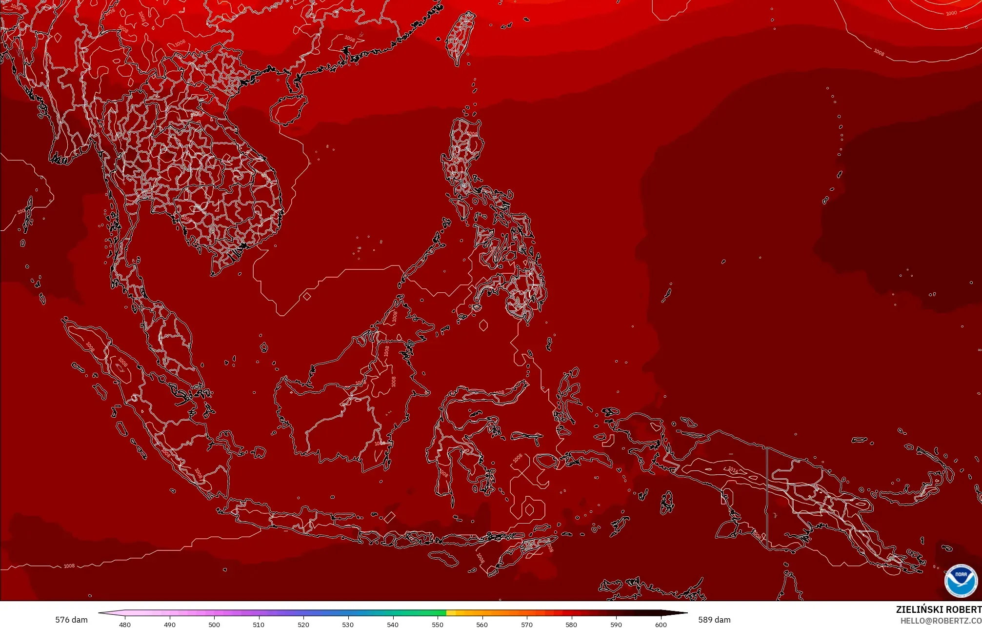 GFS model - South East Asia, Geopotential height at 500hPa