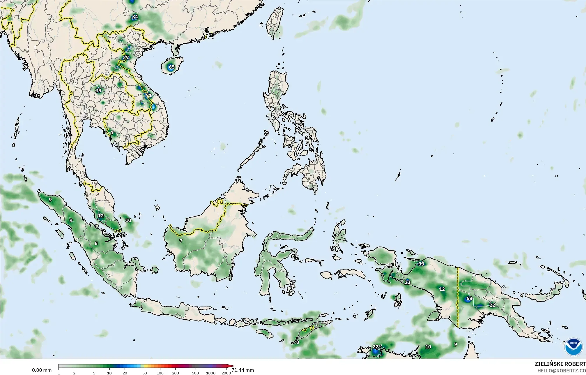 GFS model - South East Asia, Precipitation Accumulation
