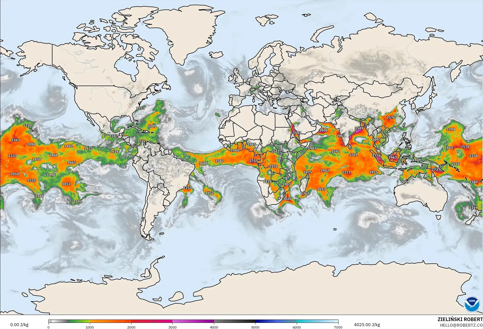 GFS model - World, CAPE