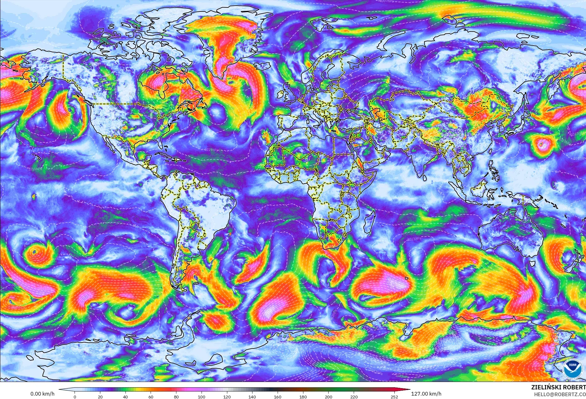 GFS model - World, Wind Gusts