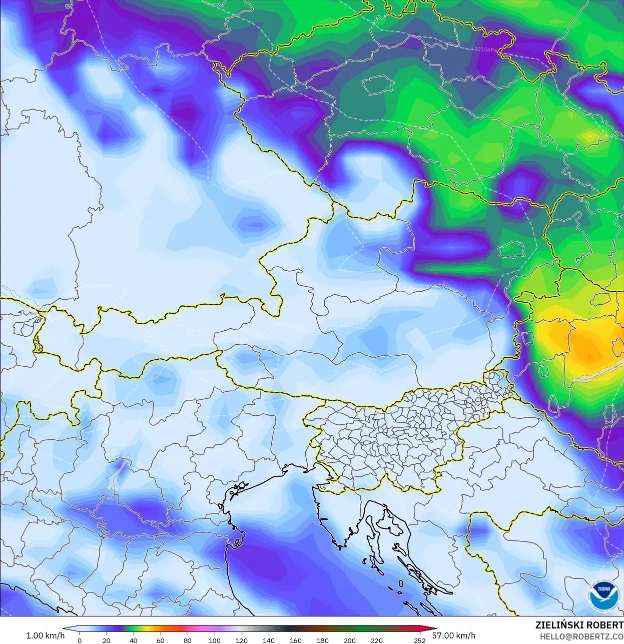 GFS model - Austria, Wind Gusts