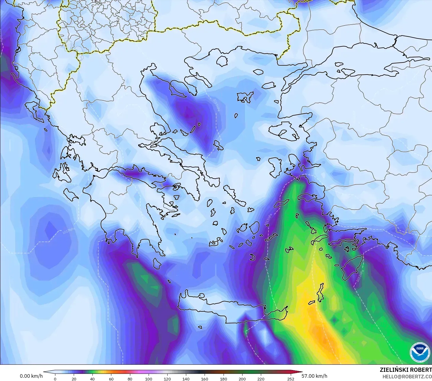 GFS model - Greece, Wind Gusts