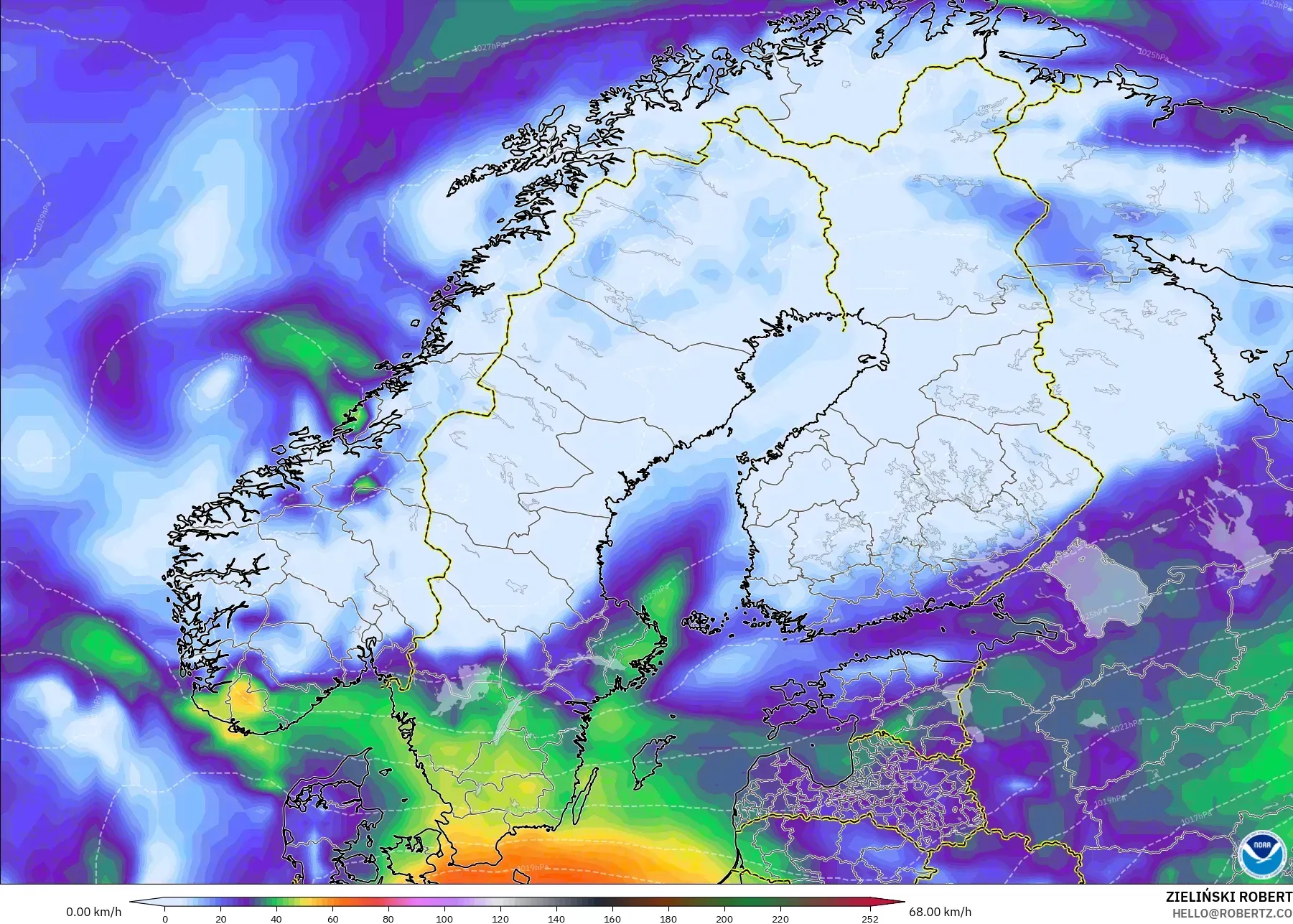 GFS model - Scandinavia, Wind Gusts