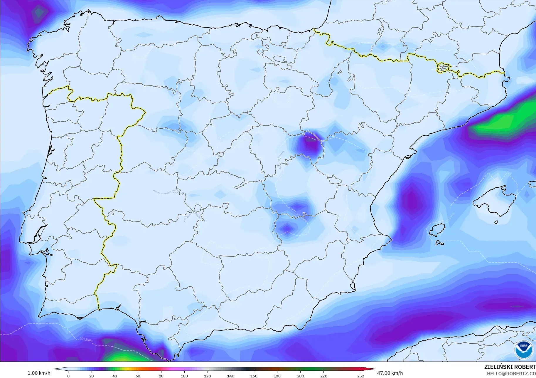 GFS model - Spain, Wind Gusts