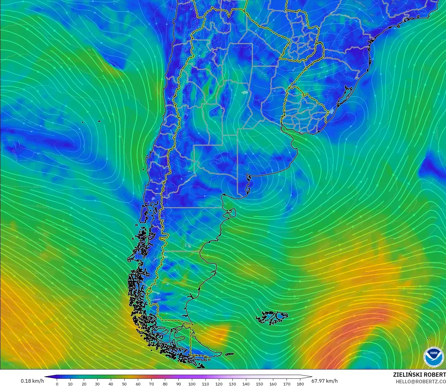 GFS model - Argentina, Wind at 10m