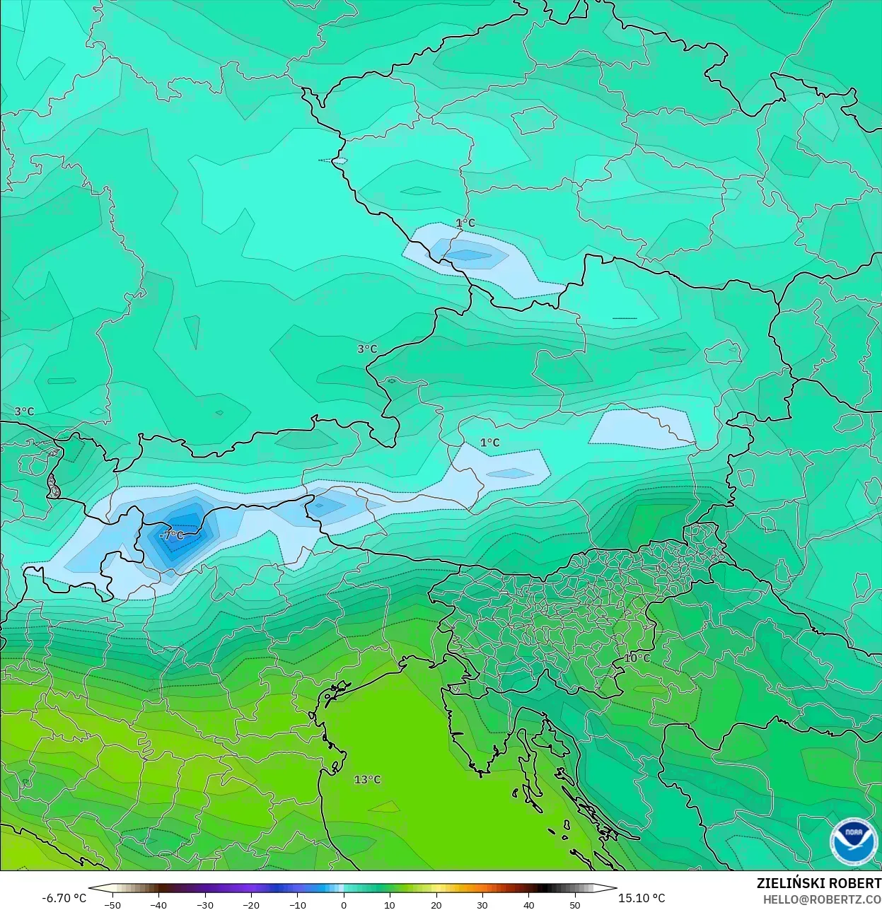 GFS model - Austria, Dewpoint at 2m