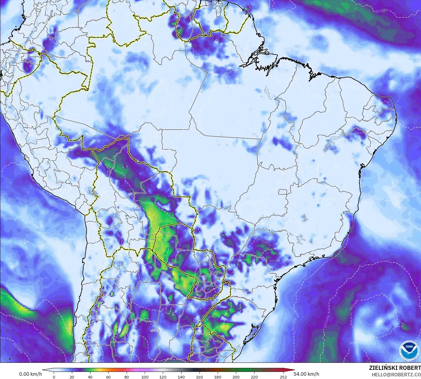 GFS model - Brazil, Wind Gusts