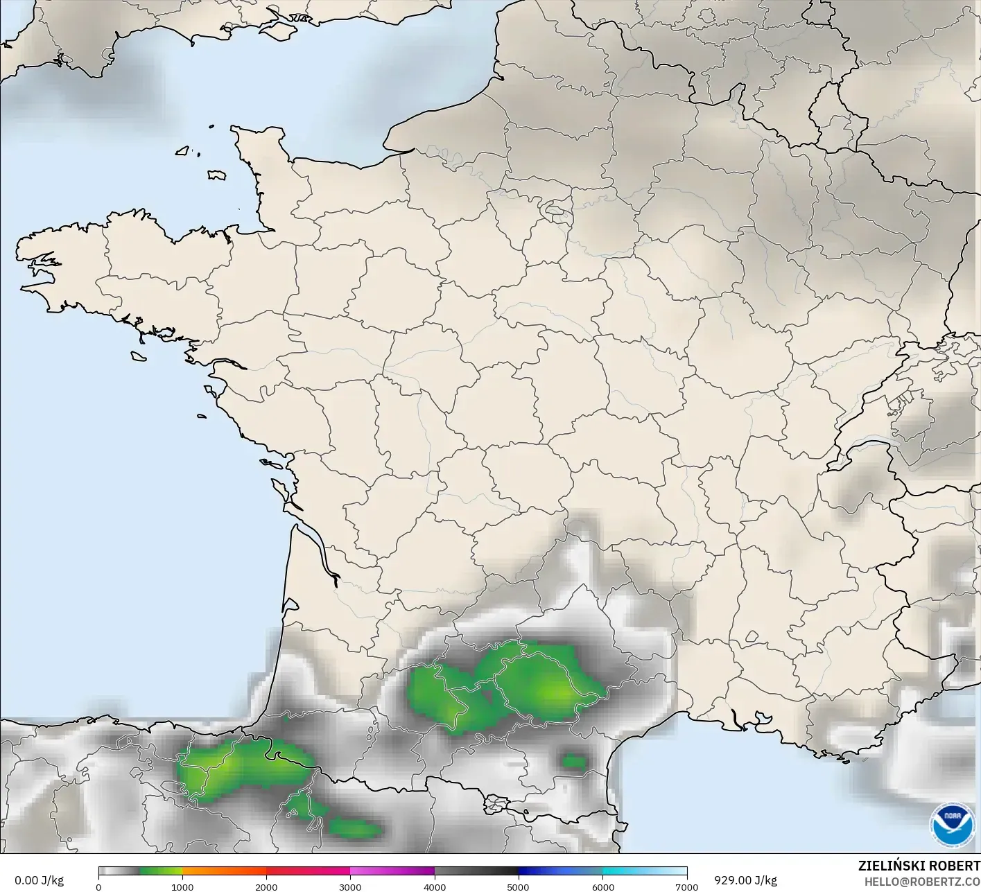 GFS model - France, CAPE