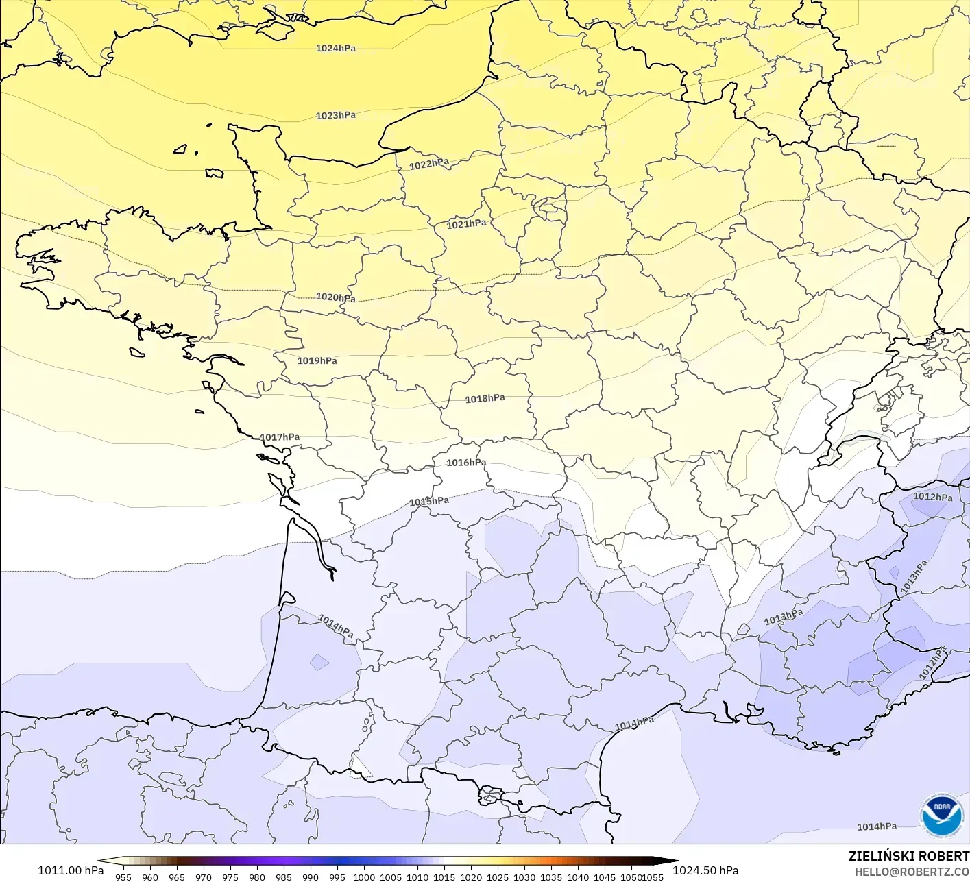 GFS model - France, Pressure