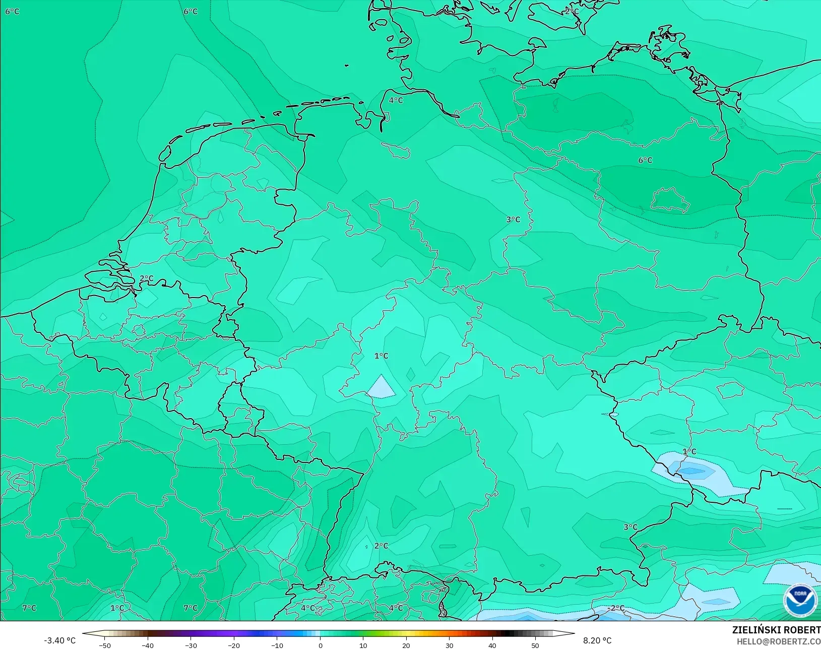 GFS model - Germany, Dewpoint at 2m