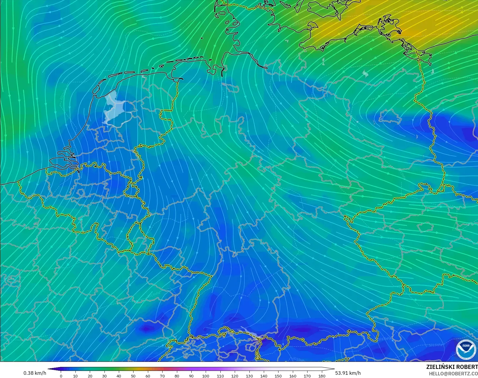 GFS model - Germany, Wind at 10m