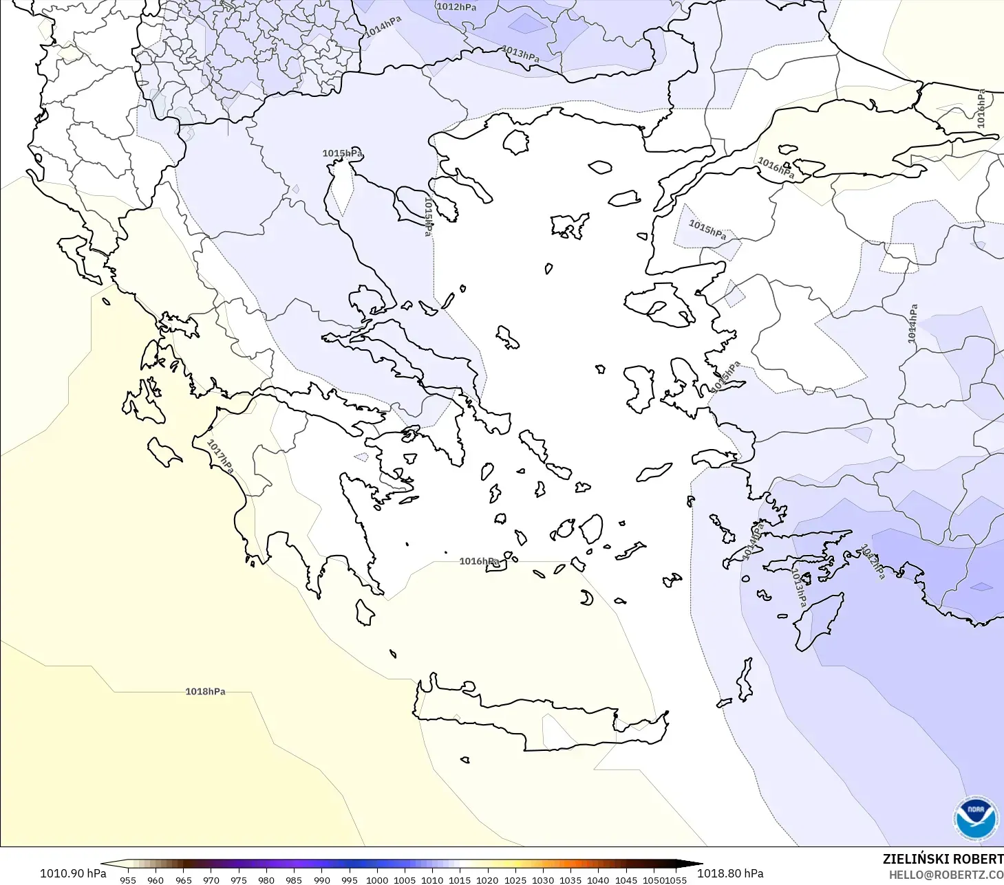 GFS model - Greece, Pressure