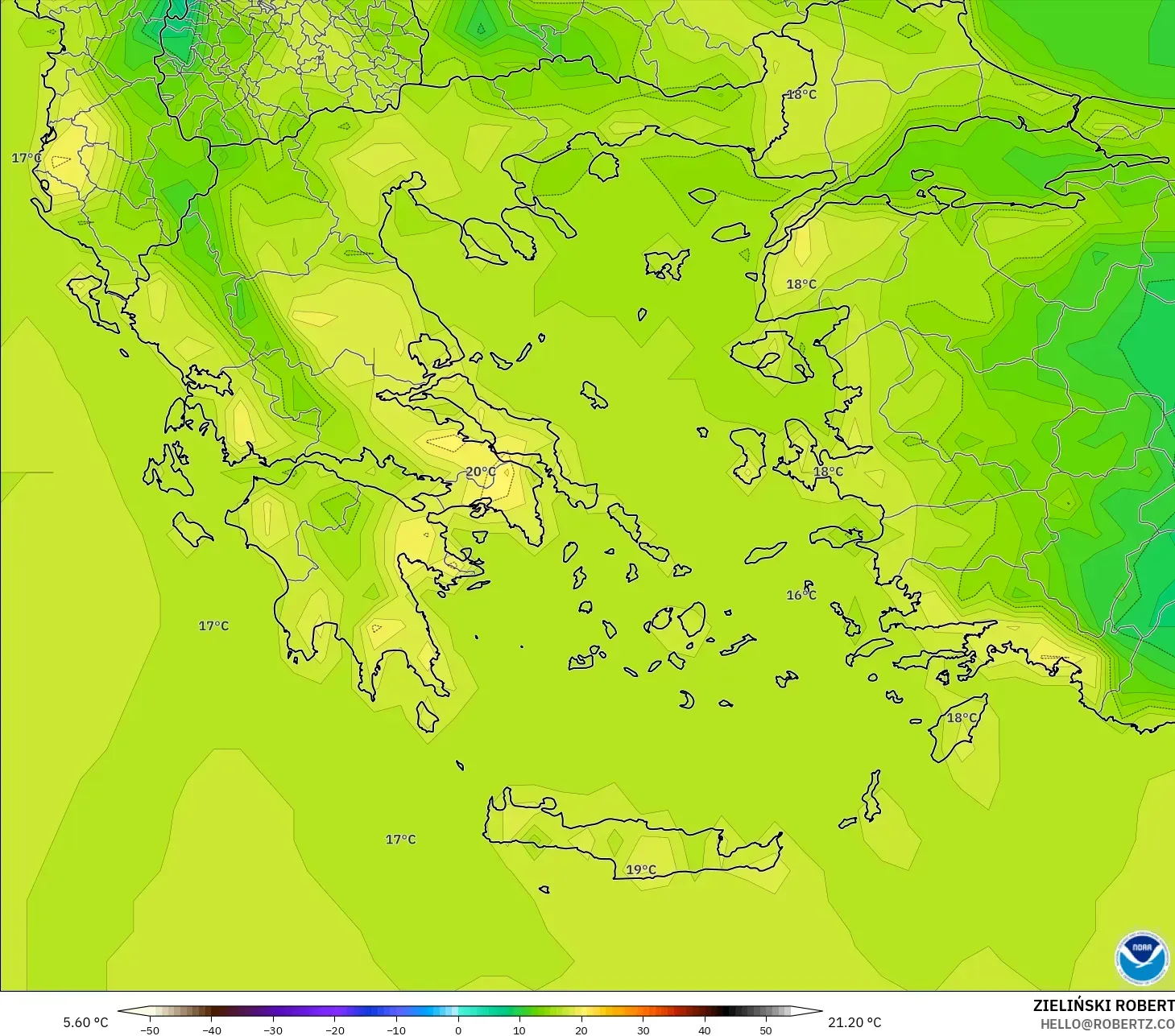 GFS model - Greece, Temperature at 2m