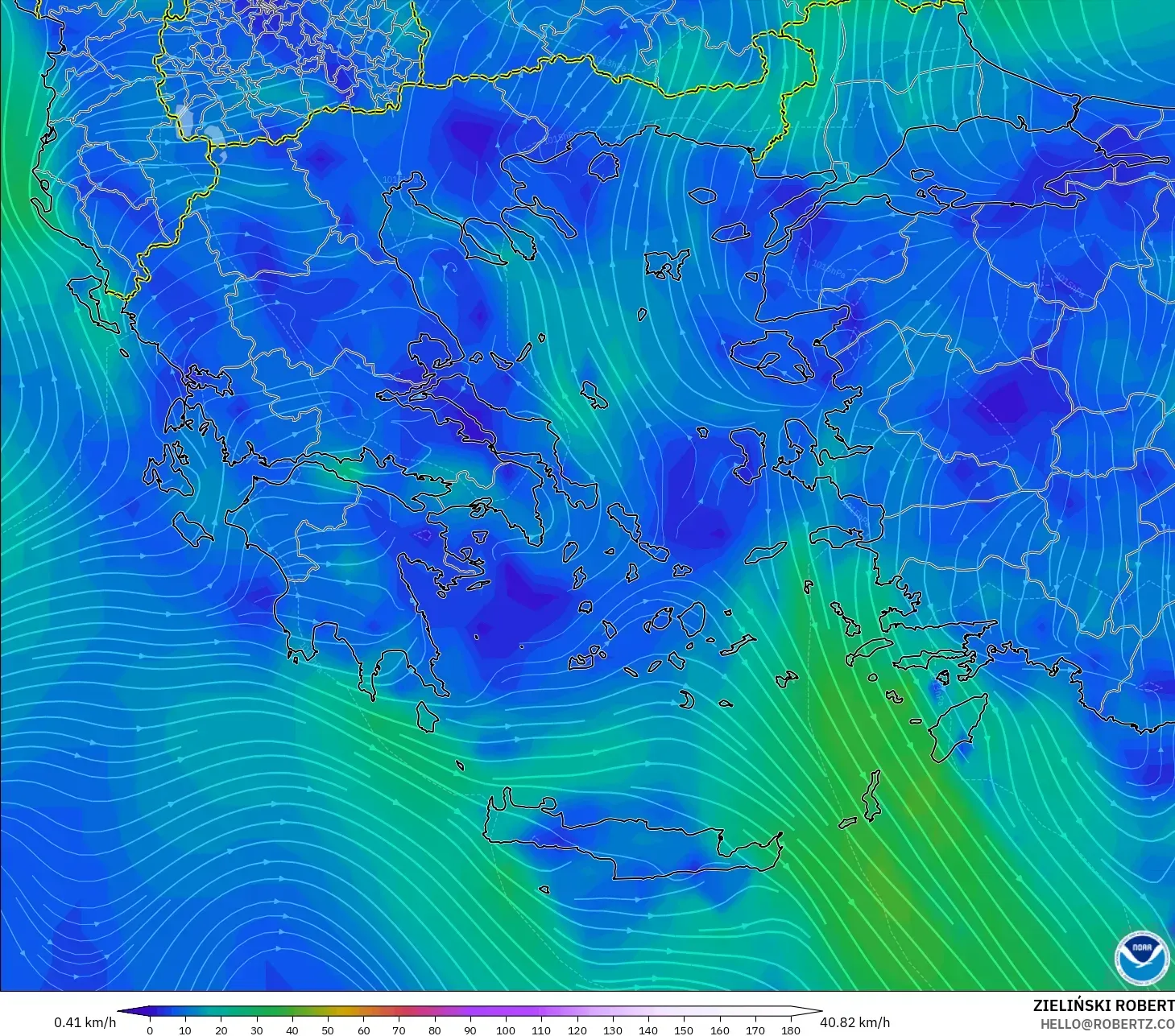 GFS model - Greece, Wind at 10m