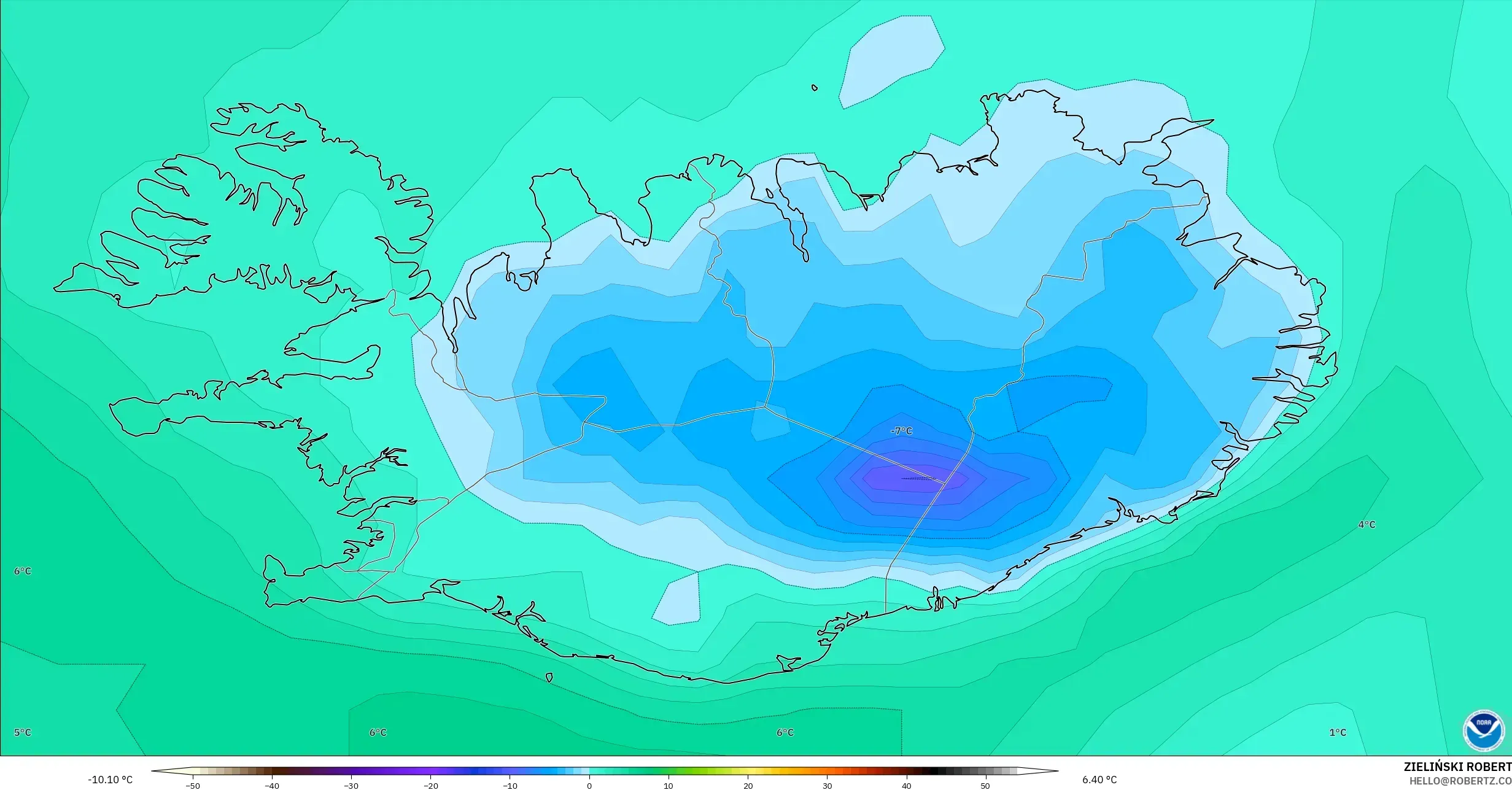 GFS model - Iceland, Dewpoint at 2m