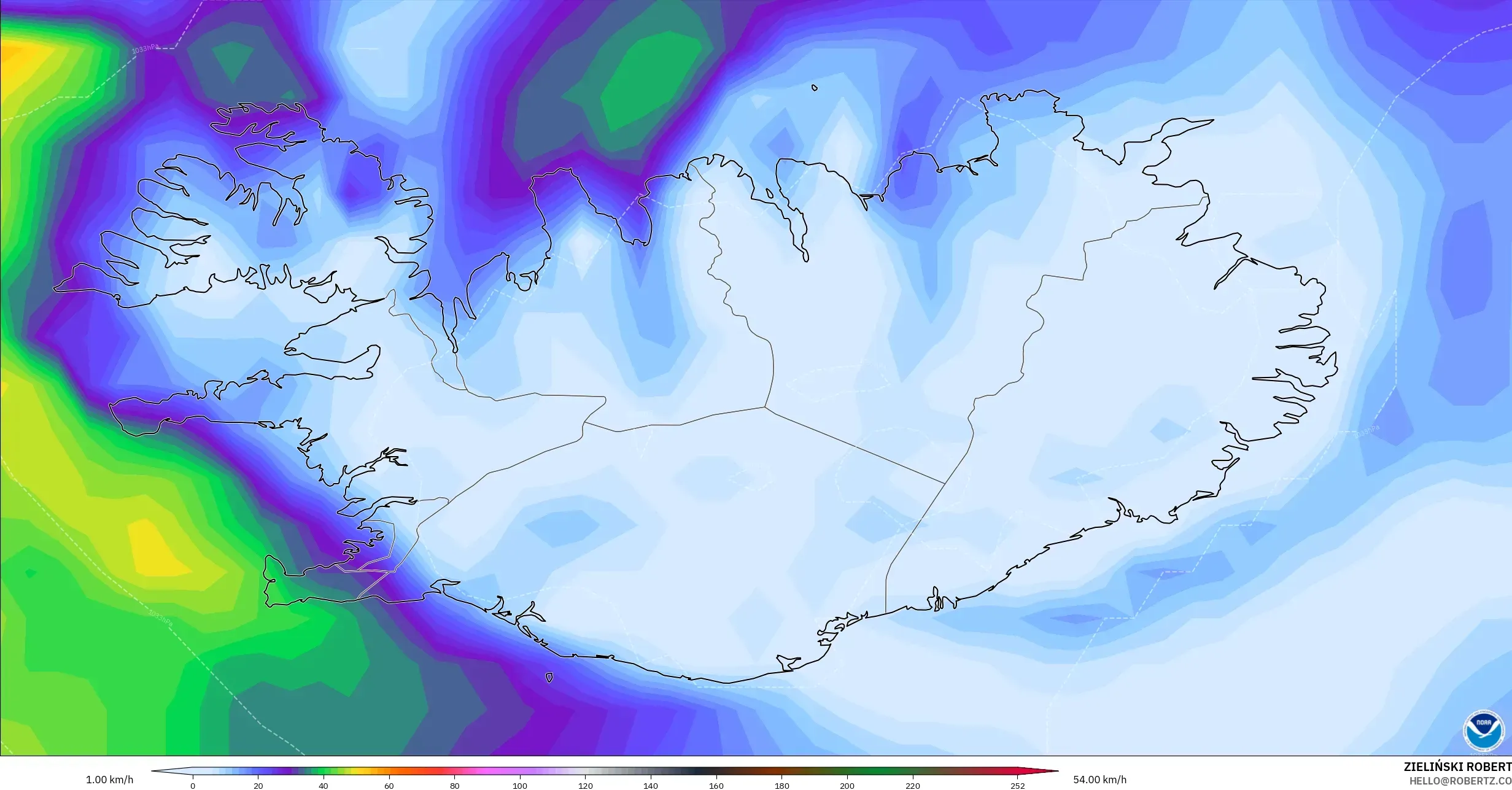 GFS model - Iceland, Wind Gusts