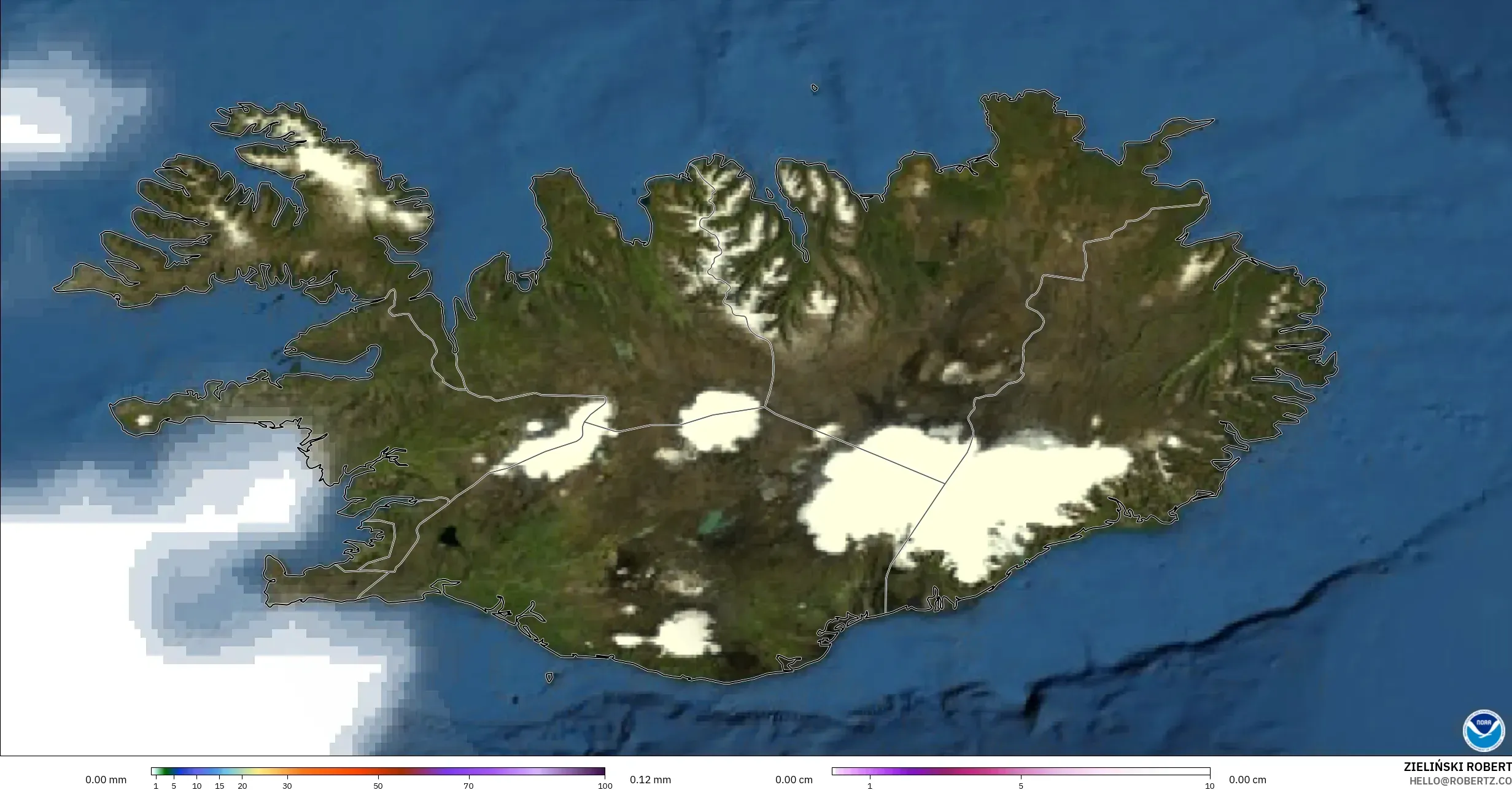 GFS model - Iceland, Precipitation, Clouds, and Pressure