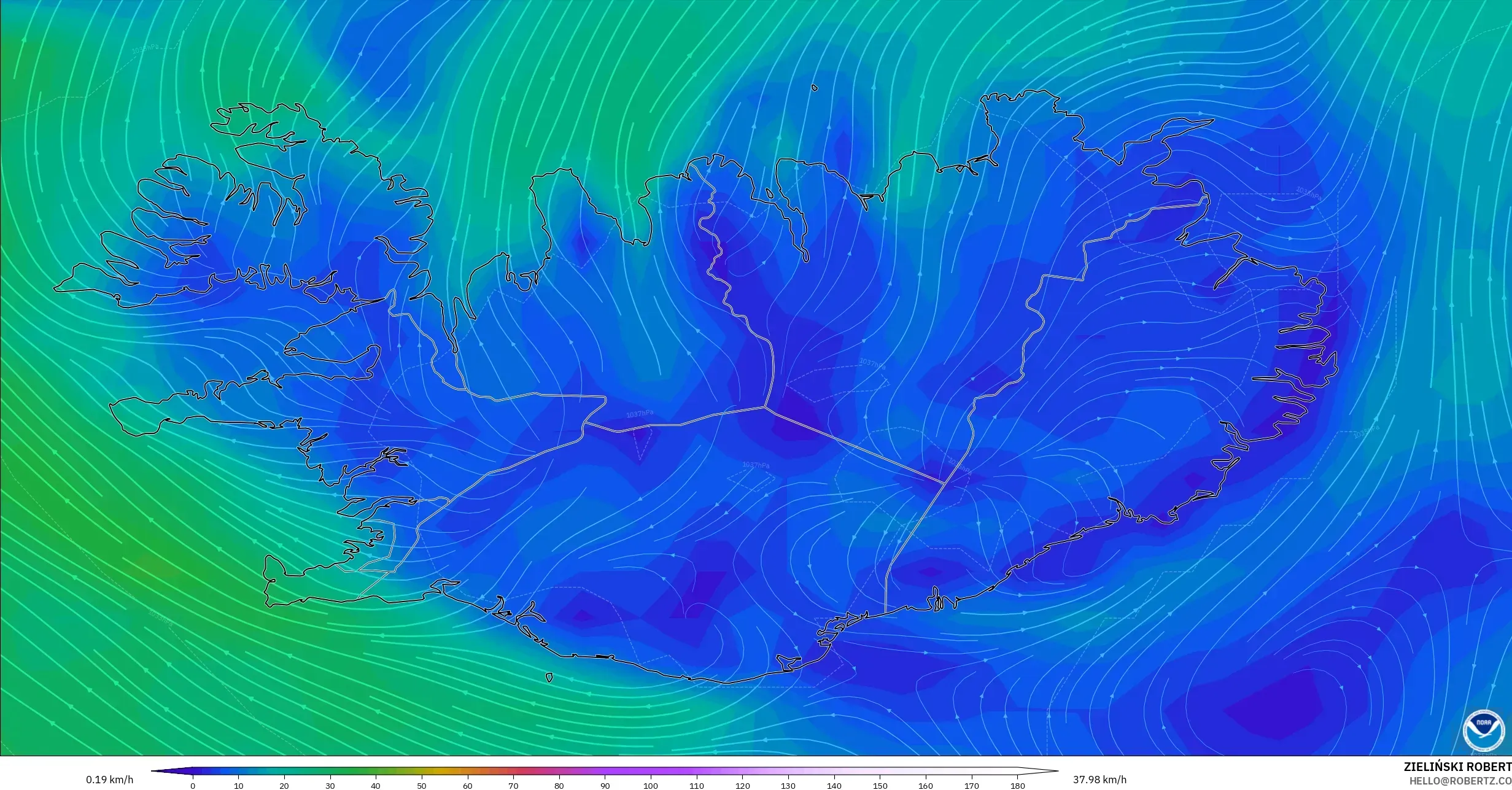 GFS model - Iceland, Wind at 10m