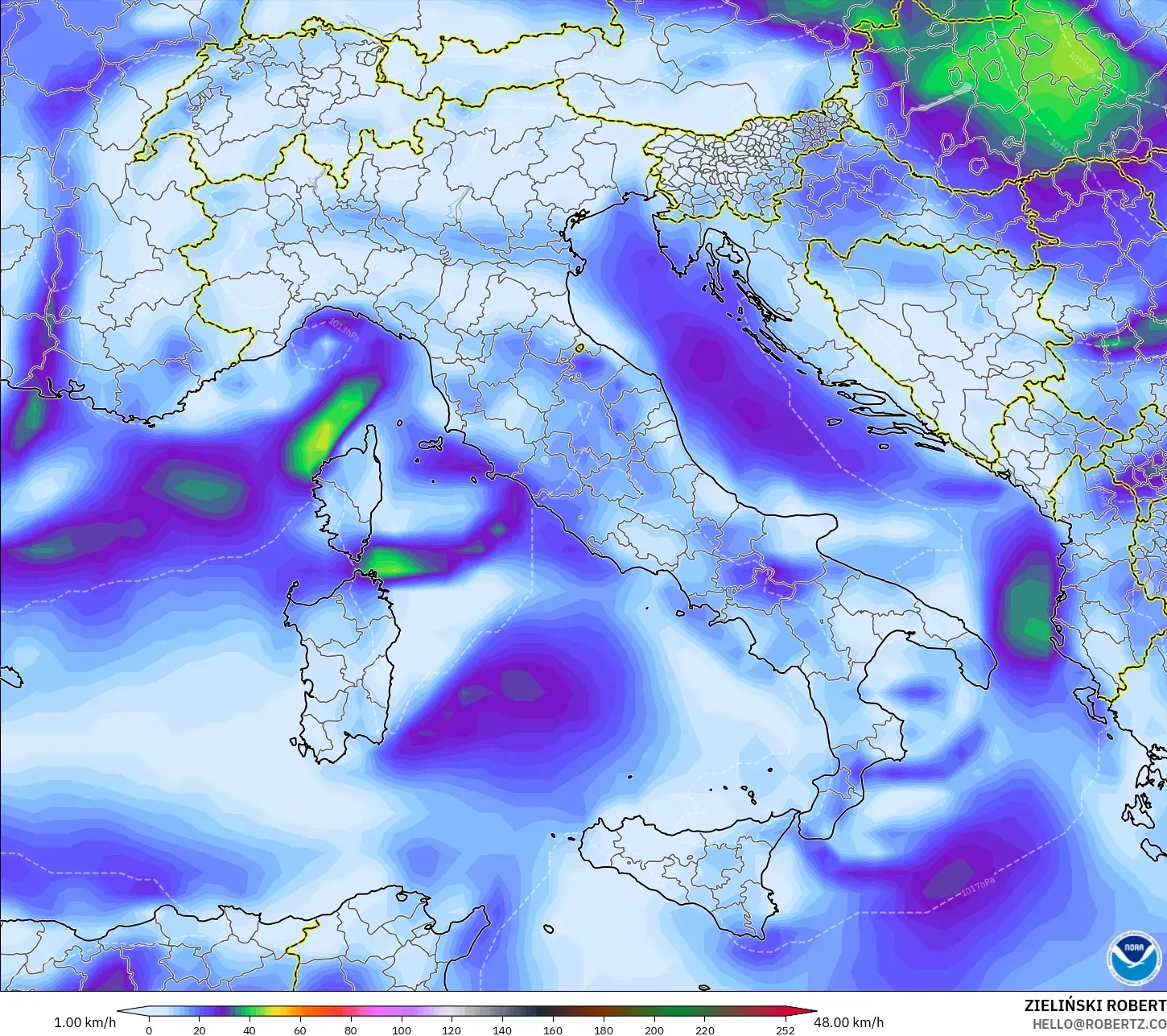 GFS model - Italy, Wind Gusts