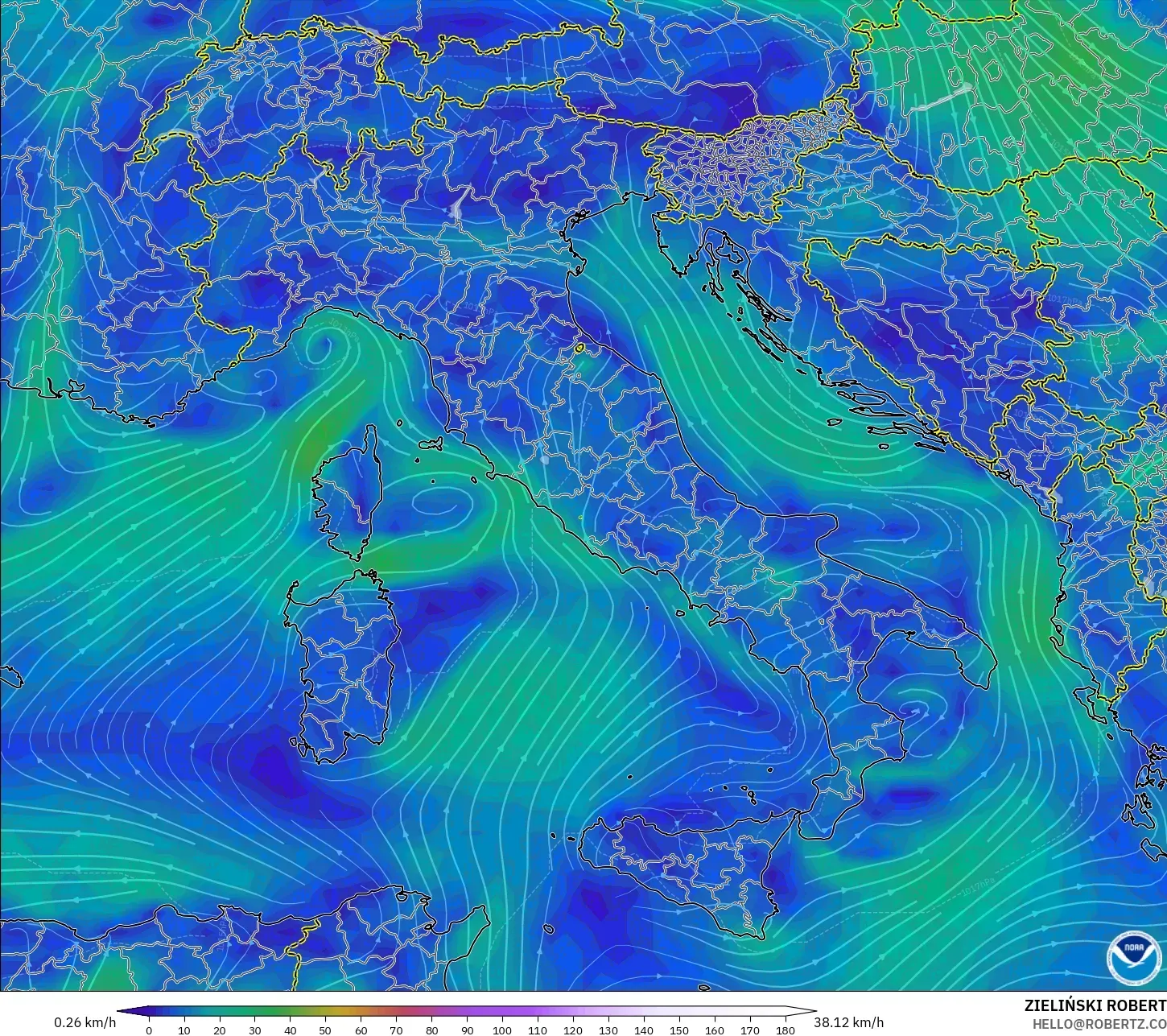 GFS model - Italy, Wind at 10m