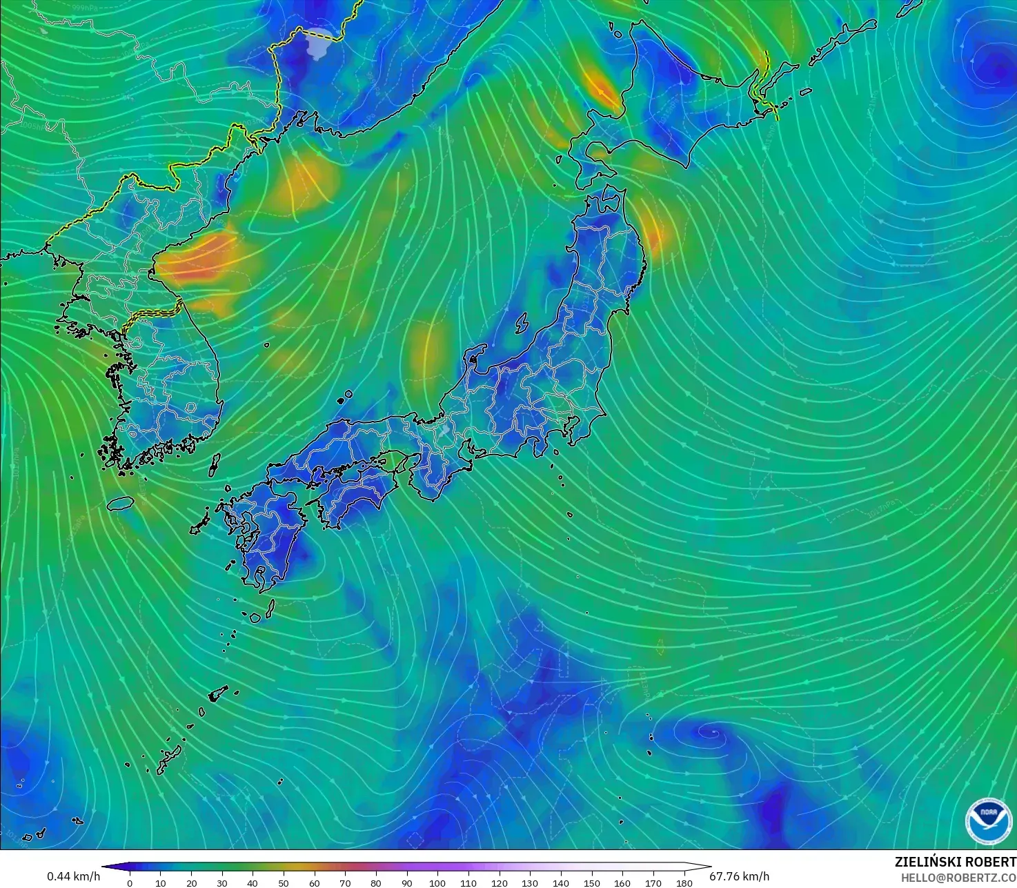 GFS model - Japan, Wind at 10m