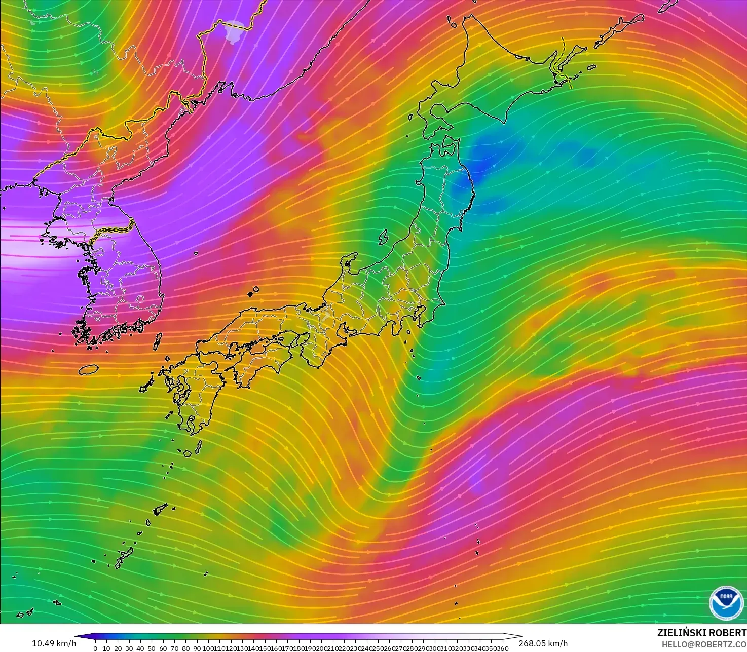 GFS model - Japan, Wind at 300hPa (jet stream)