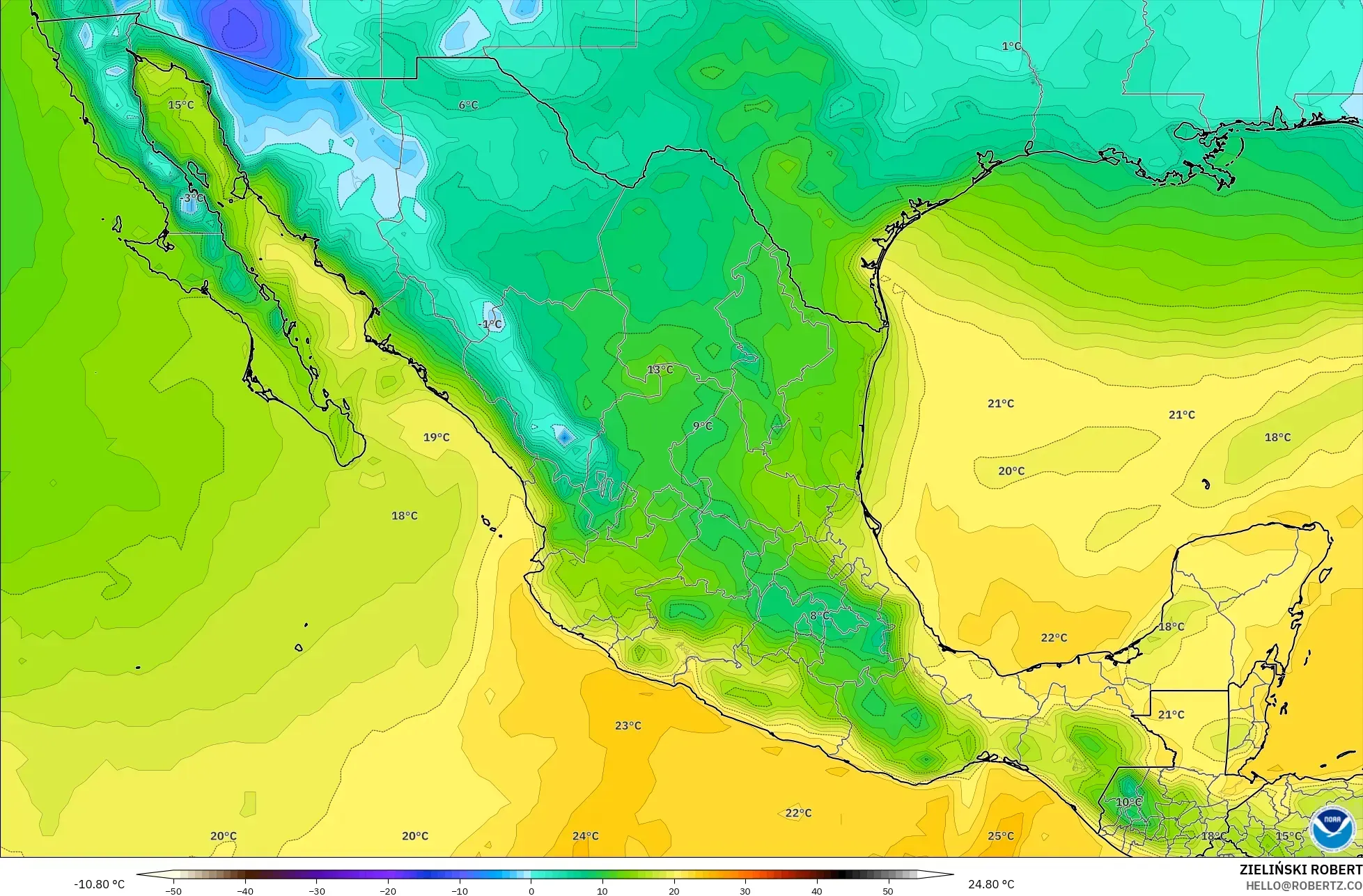 GFS model - Mexico, Dewpoint at 2m