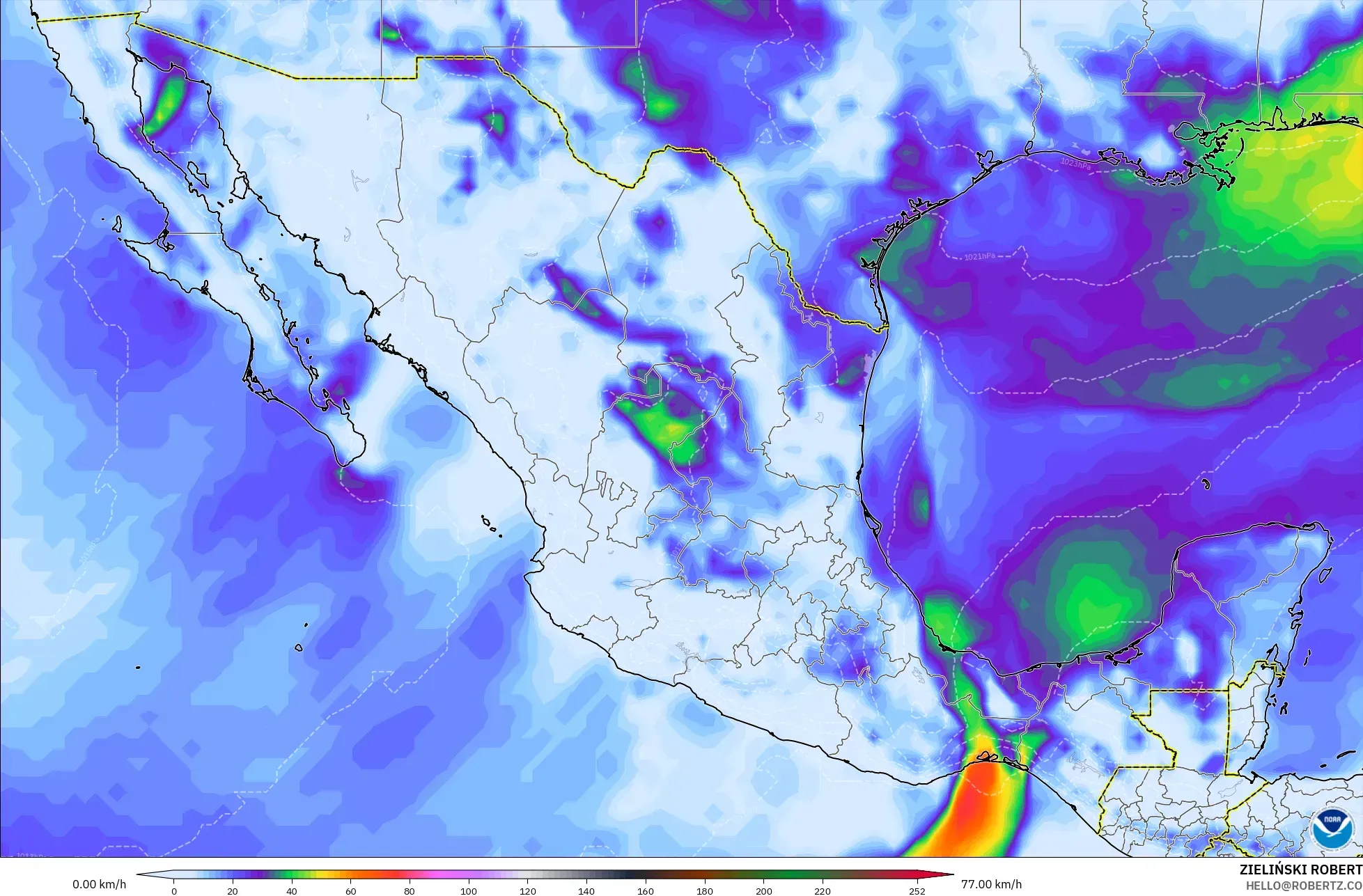 GFS model - Mexico, Wind Gusts
