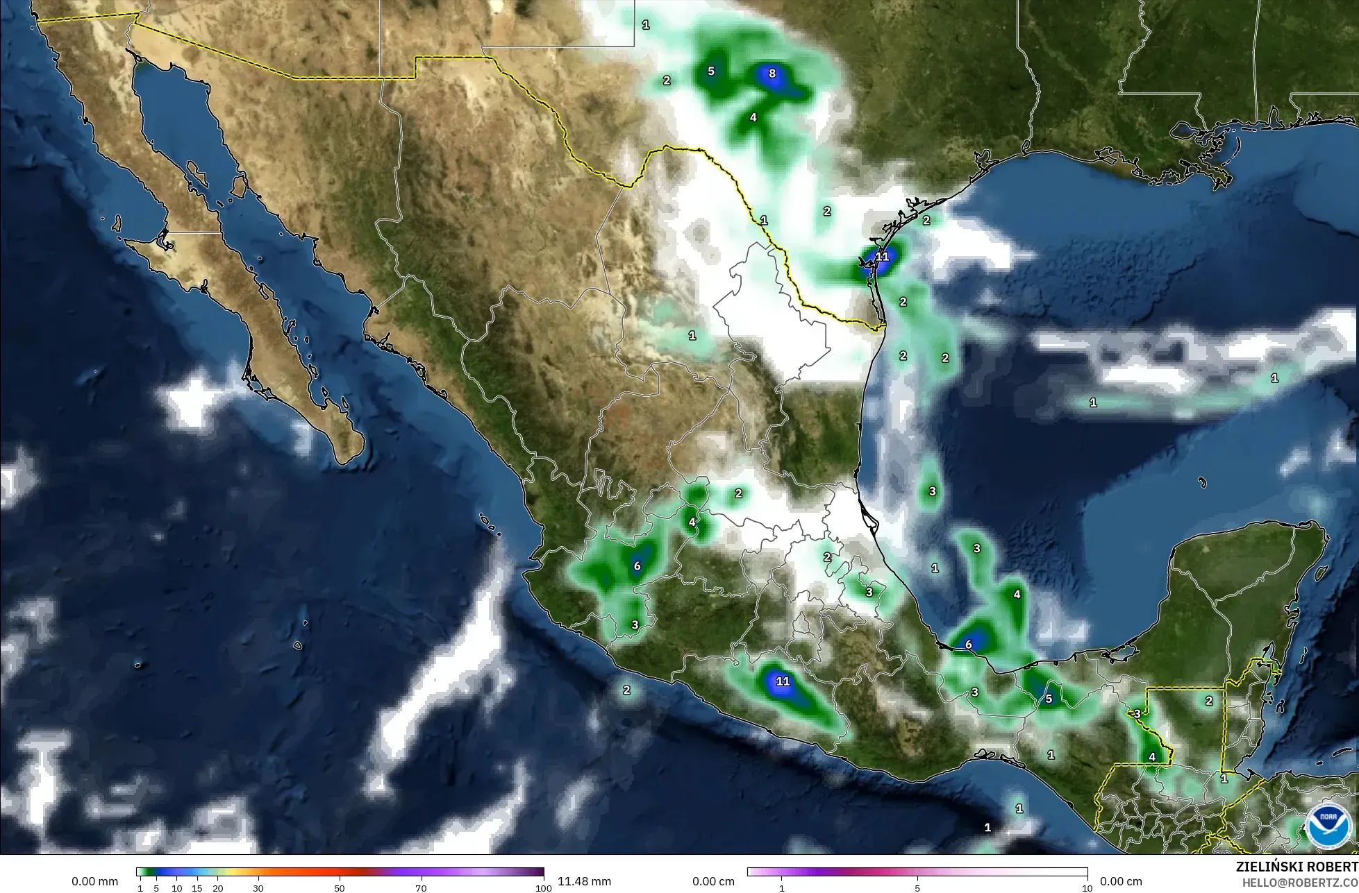 GFS model - Mexico, Precipitation, Clouds, and Pressure