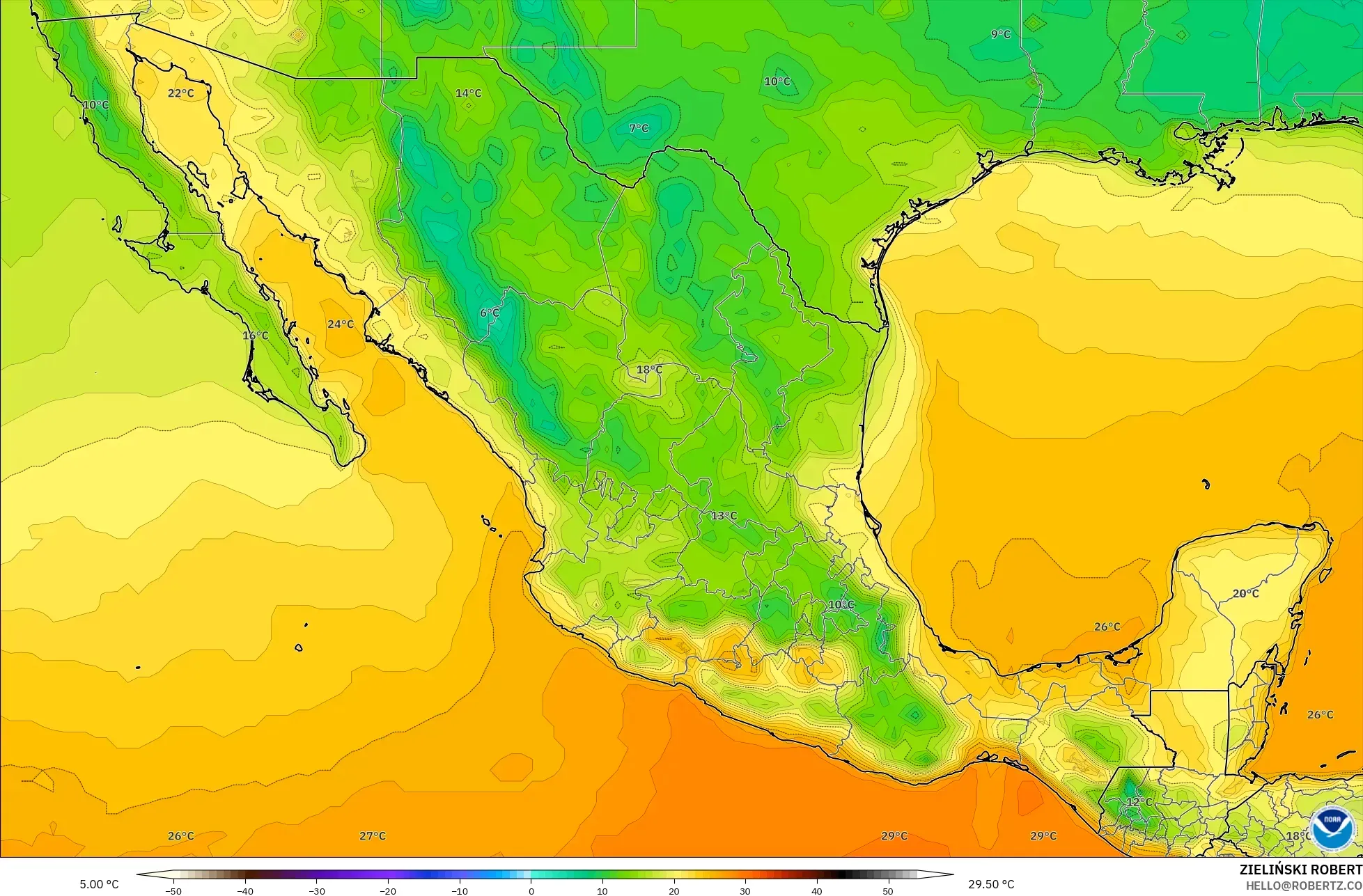 GFS model - Mexico, Temperature at 2m