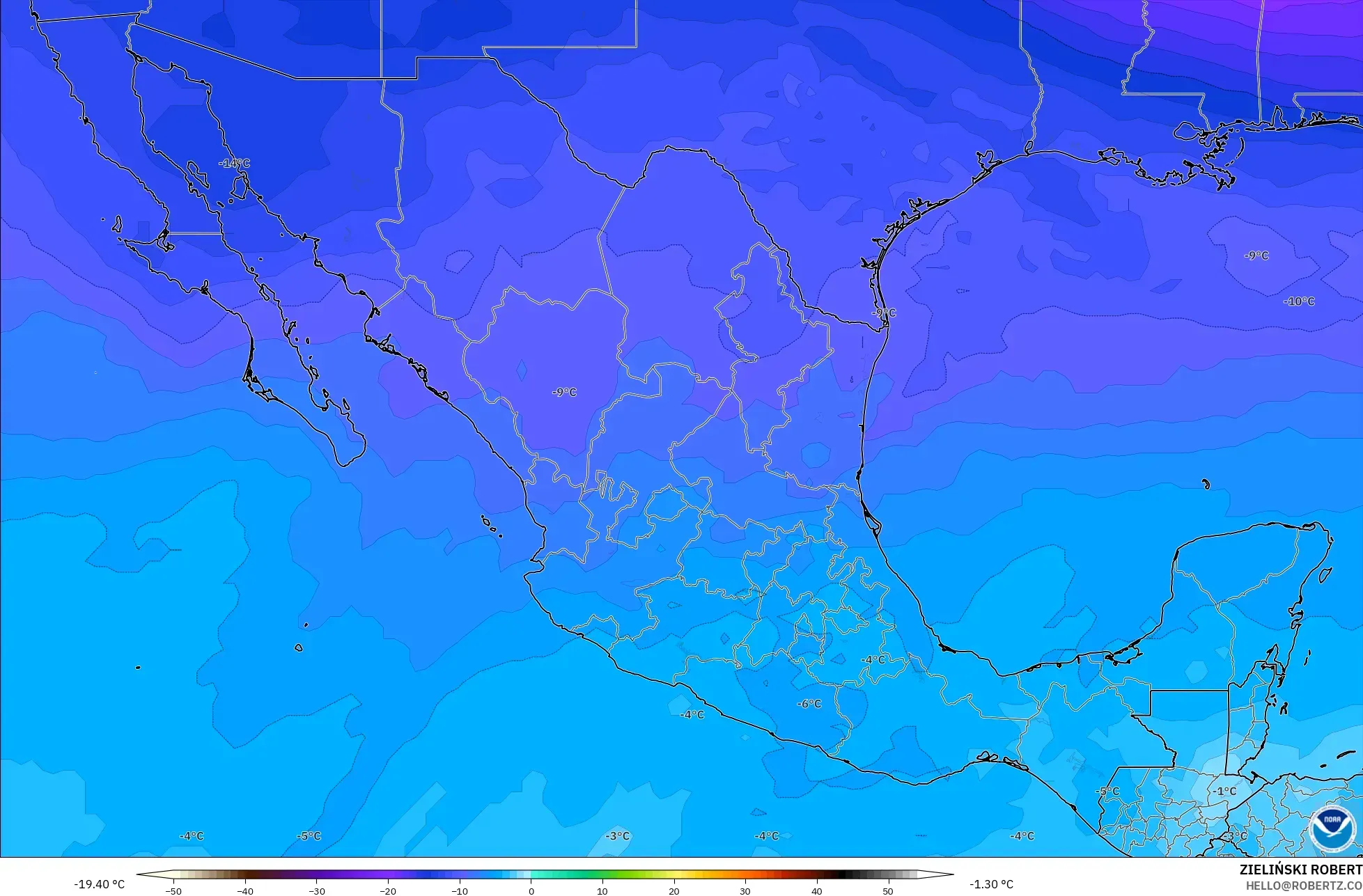 GFS model - Mexico, Temperature at 500hPa